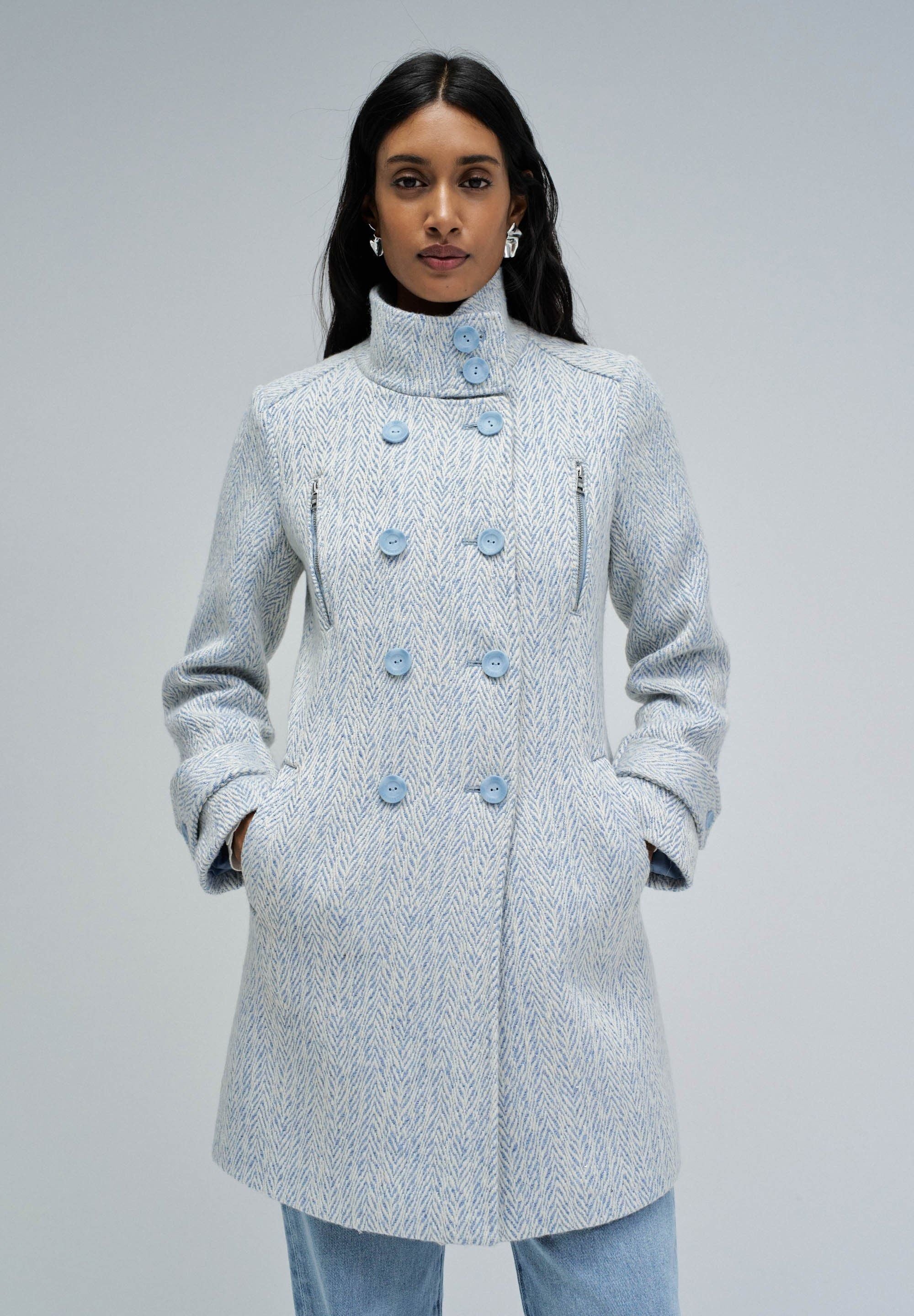 Grace Long Woolen Coat in Light Blue V1