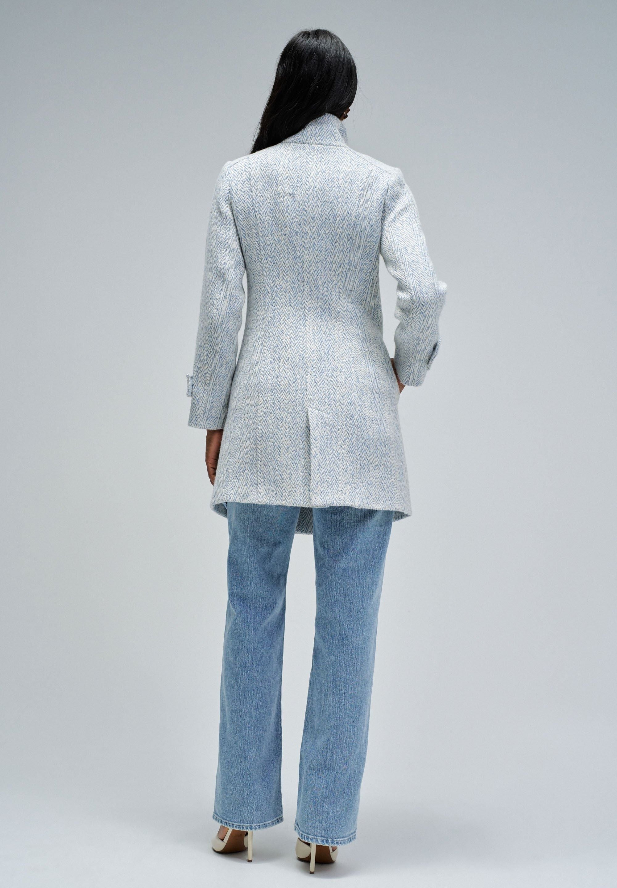 Grace Long Woolen Coat in Light Blue V1