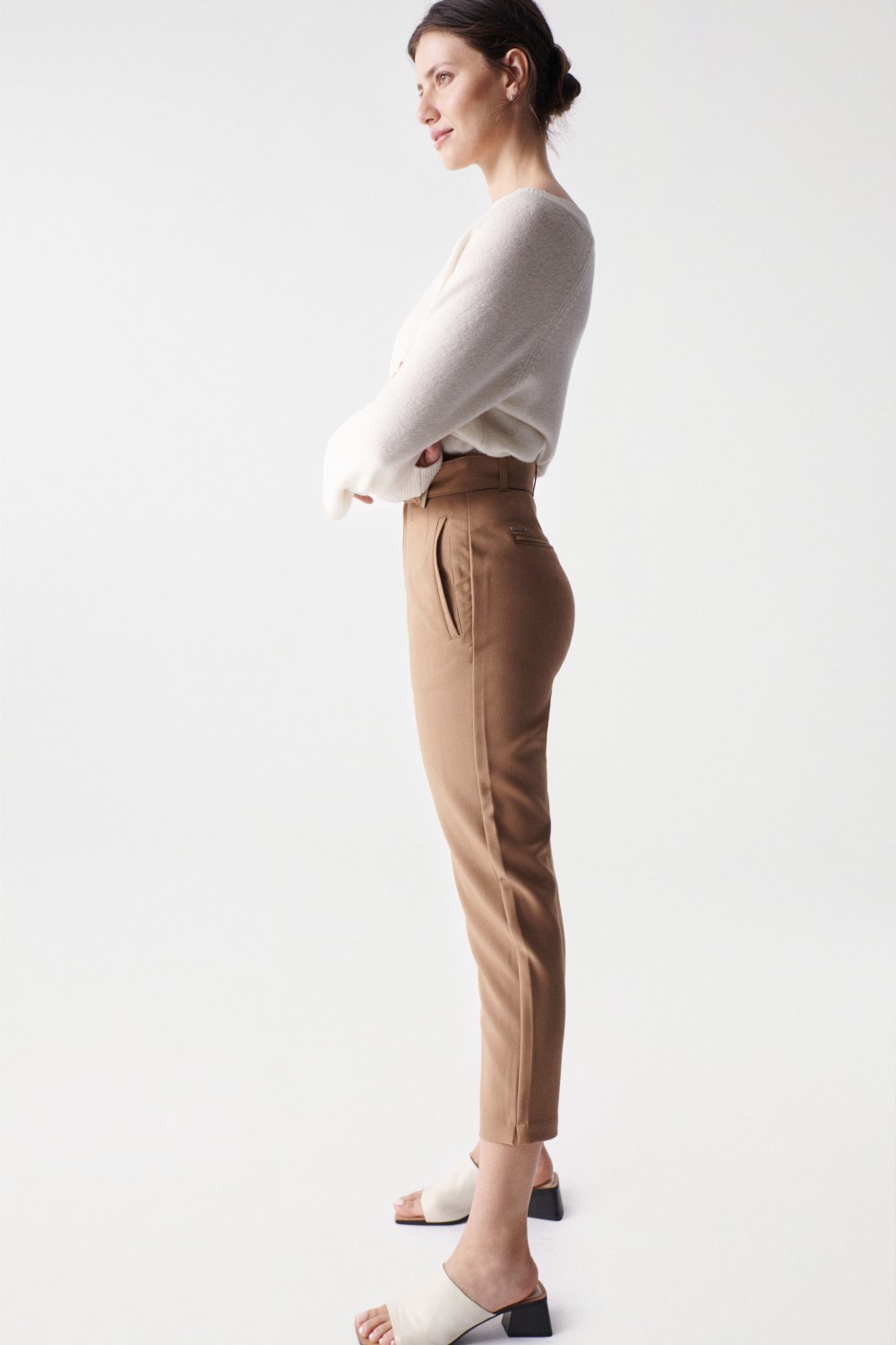 Chino Cropped Slim High Waist in Light Beige Hosen Salsa Jeans