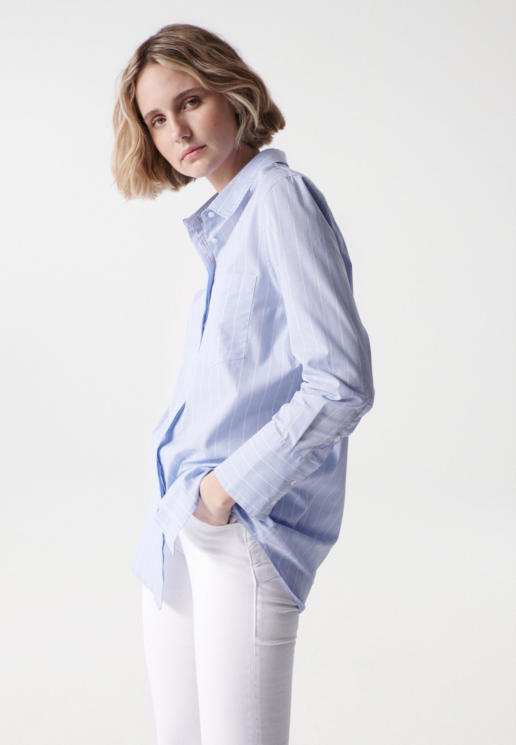 Striped Tunic Shirt in Light Blue Blusen Salsa Jeans