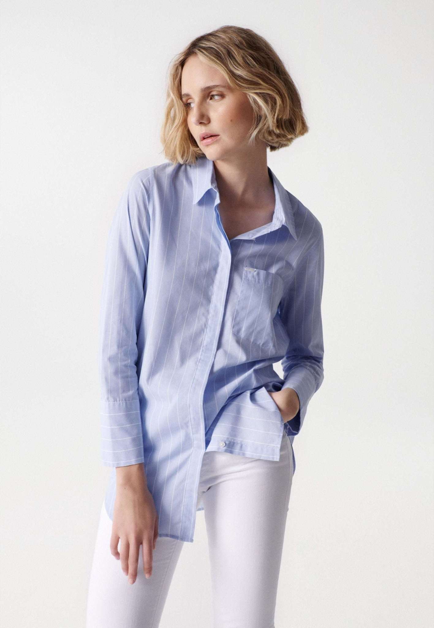 Striped Tunic Shirt in Light Blue Blusen Salsa Jeans