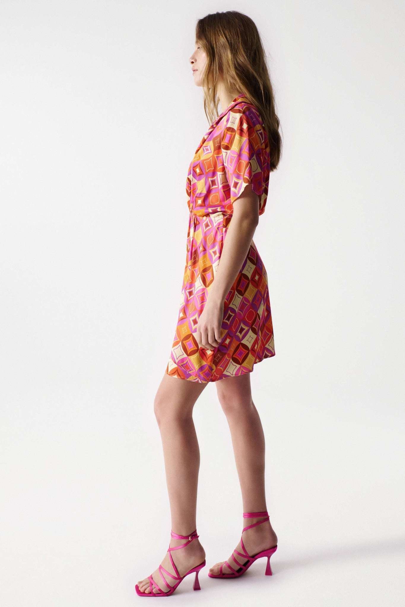 Printed Satin Dress in Medium Pink Kleider Salsa Jeans