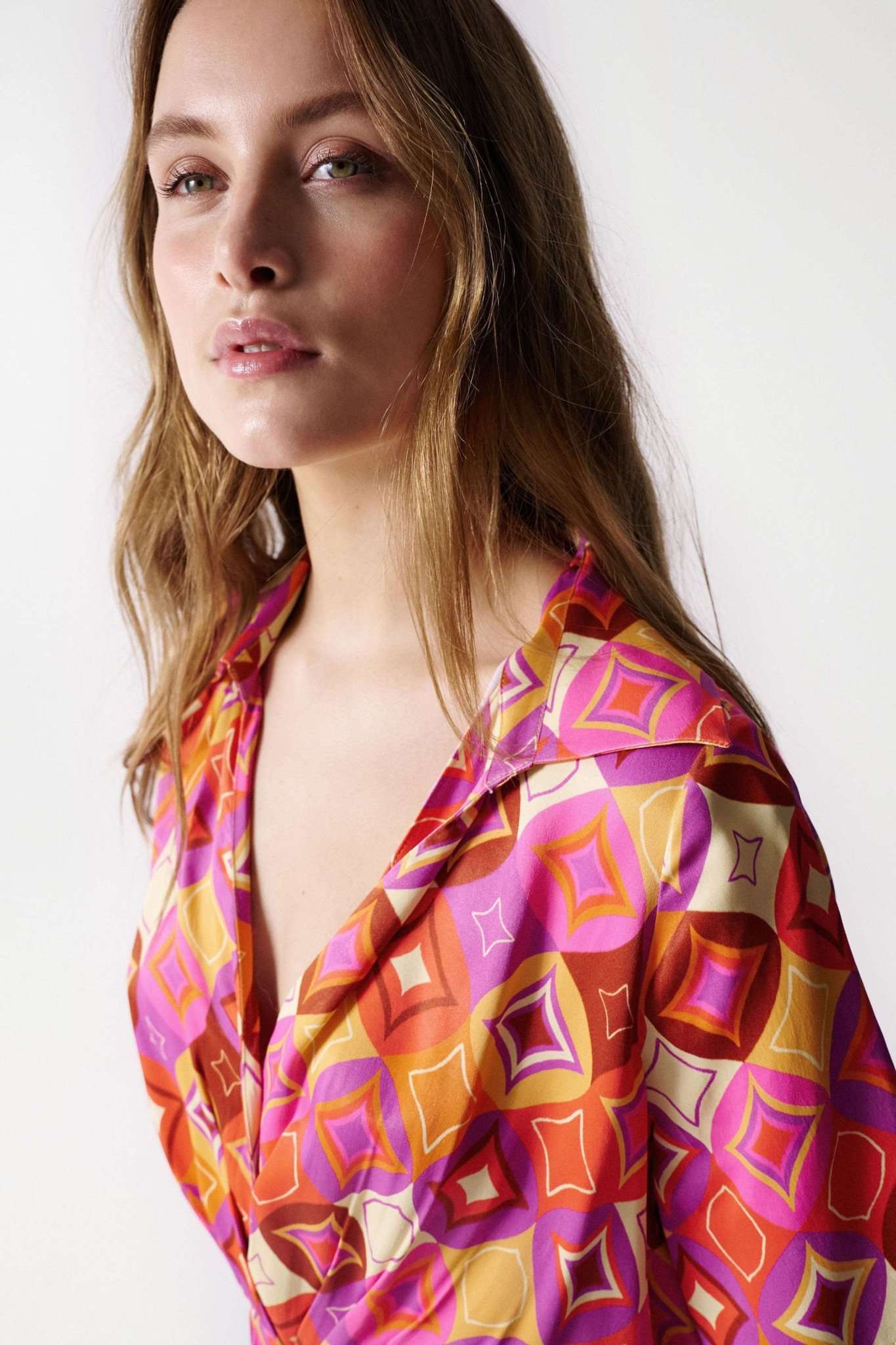 Printed Satin Dress in Medium Pink Kleider Salsa Jeans