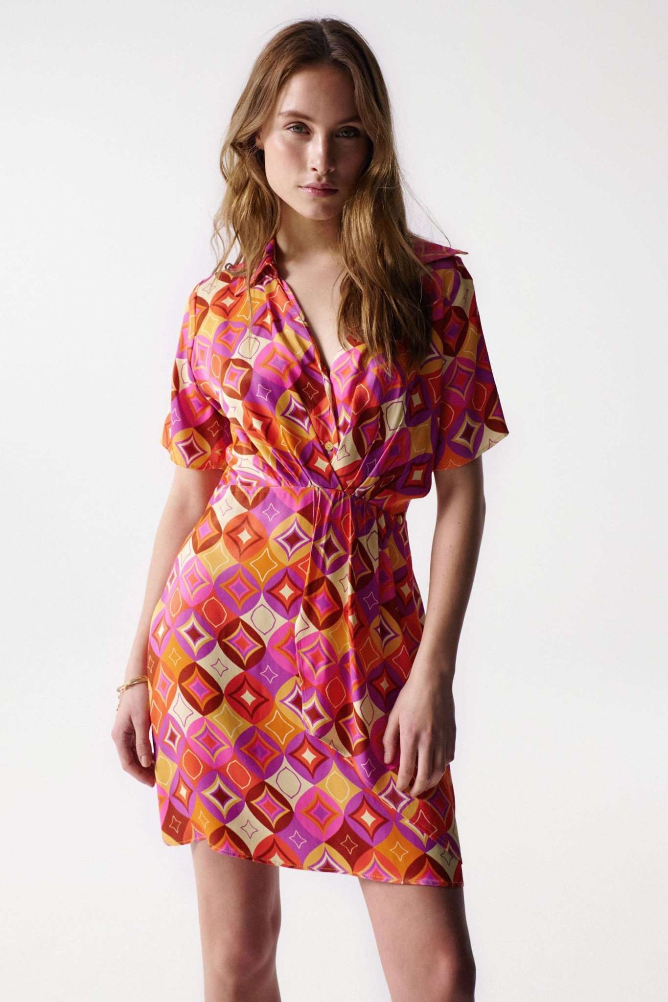 Printed Satin Dress in Medium Pink Kleider Salsa Jeans