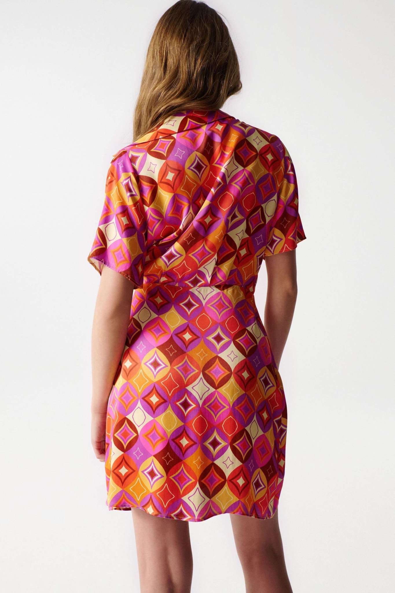 Printed Satin Dress in Medium Pink Kleider Salsa Jeans