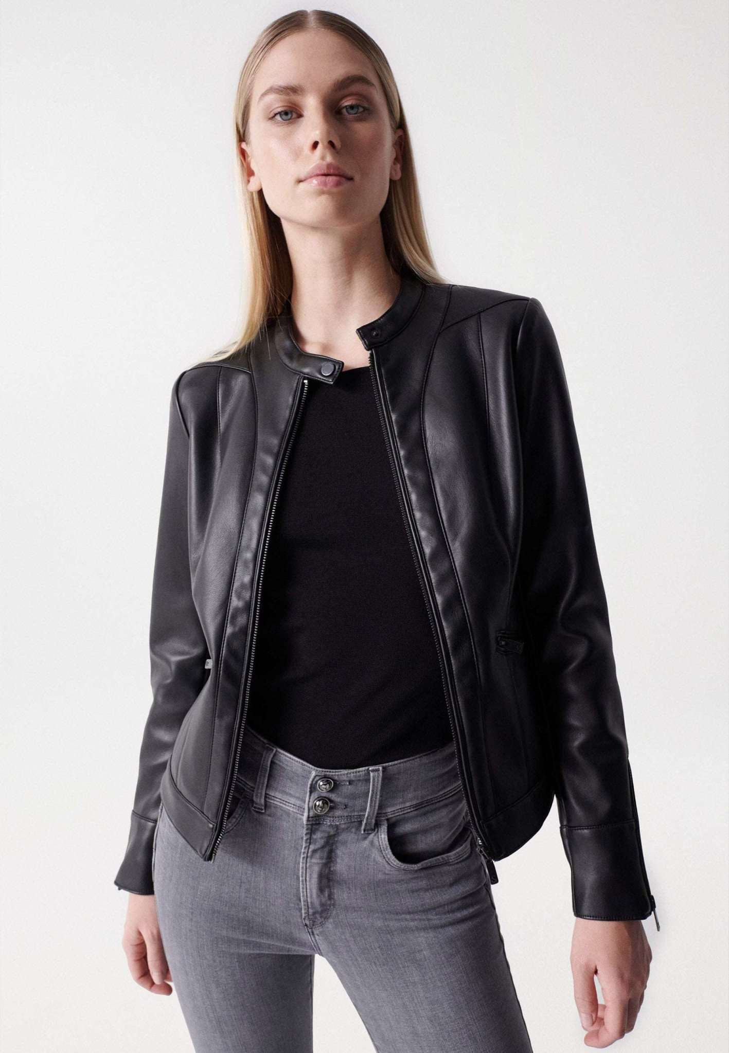 Basic Faux Leather Jacket in Black Jacken Salsa Jeans   