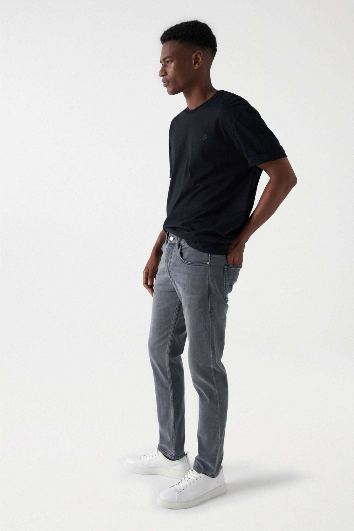 Slim Jeans Knit Denim in Medium Grey Jeans Salsa Jeans   
