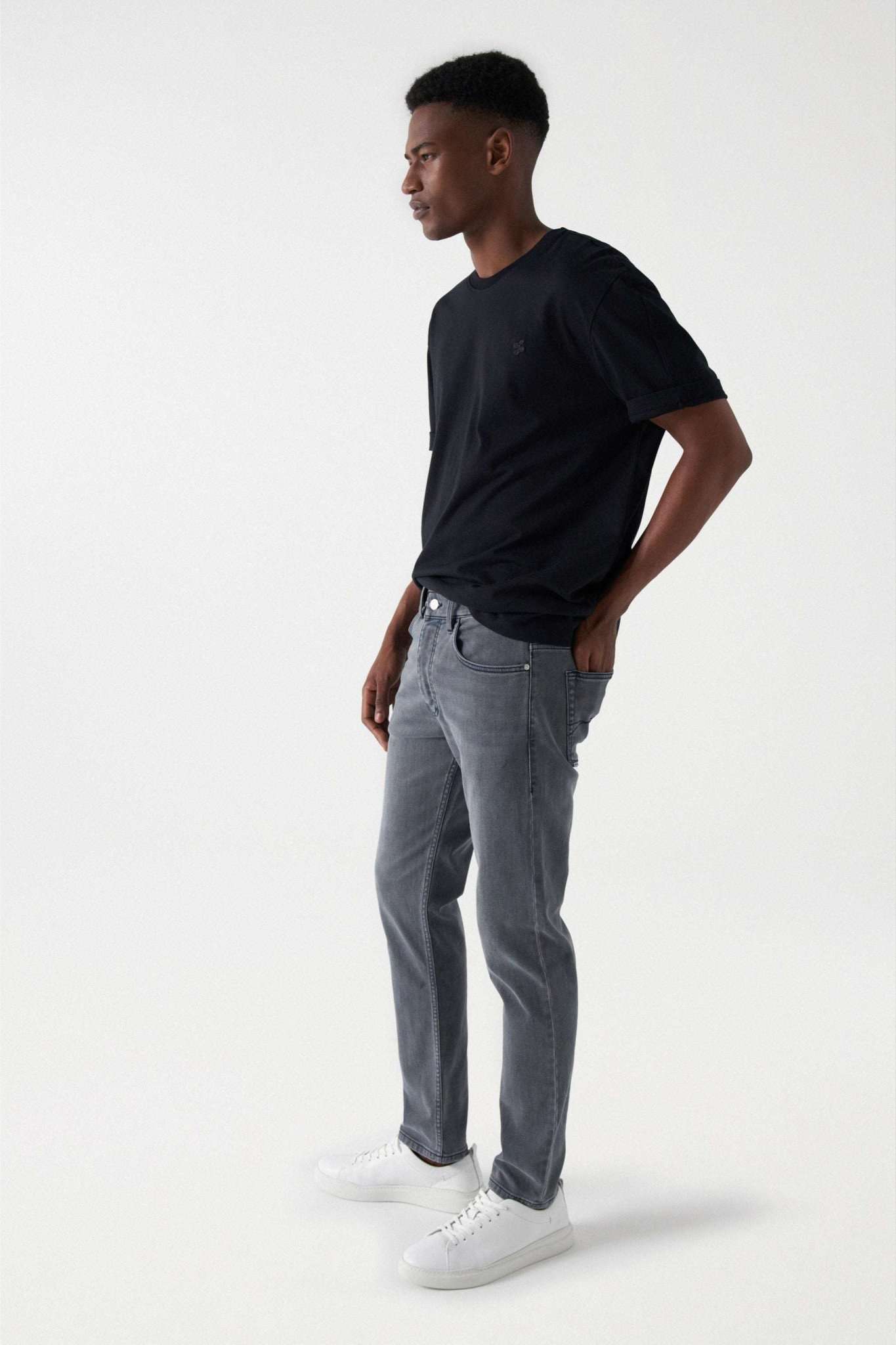 Slim Jeans Knit Denim in Medium Grey Jeans Salsa Jeans
