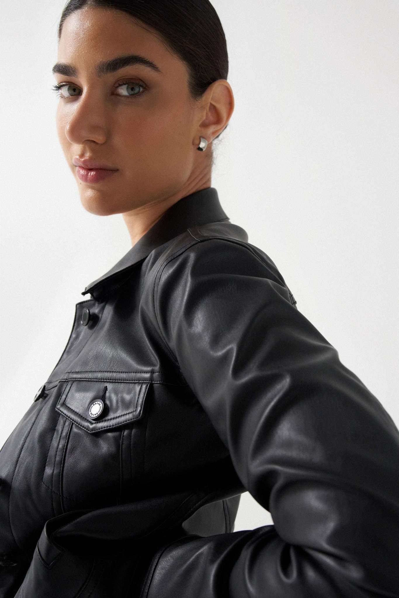 Trucker Jacket In PU in Black Jacken Salsa Jeans