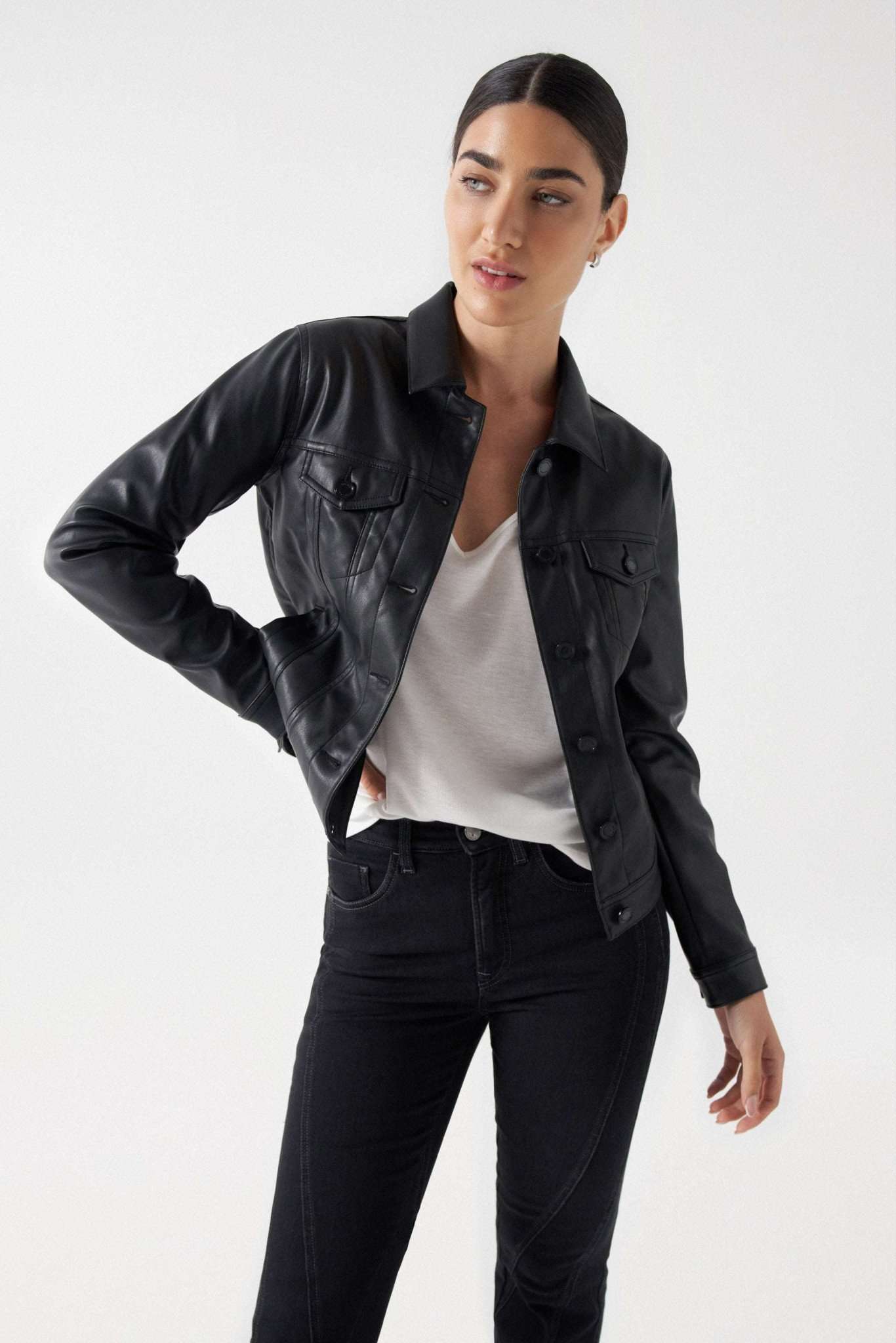 Trucker Jacket In PU in Black Jacken Salsa Jeans