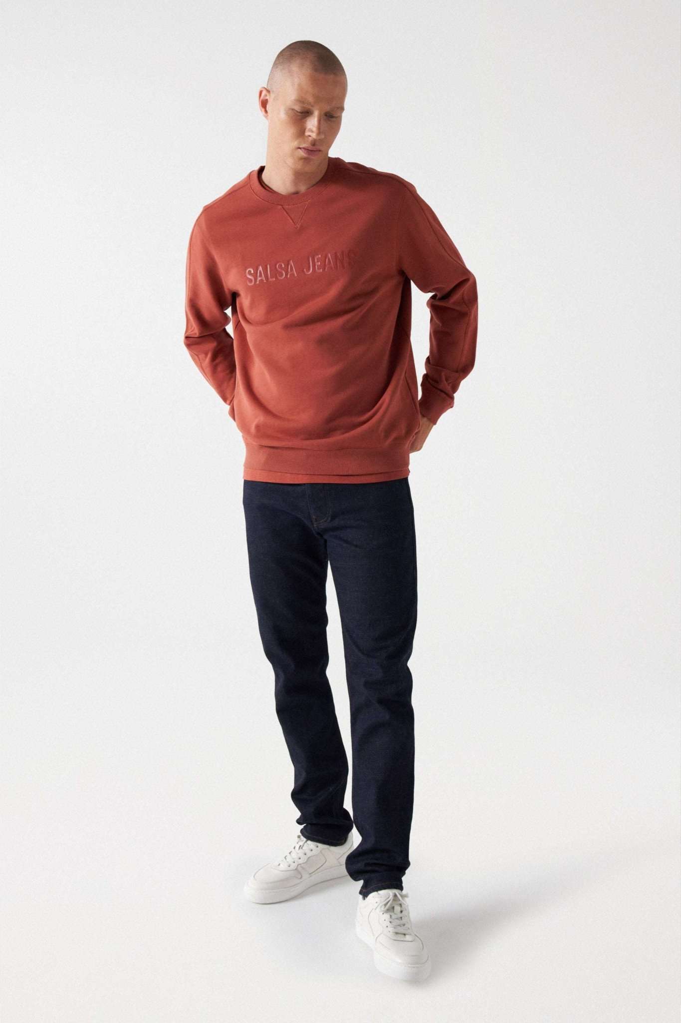 French Terry Branding Sweater in Dark Orange Sweatshirts Salsa Jeans