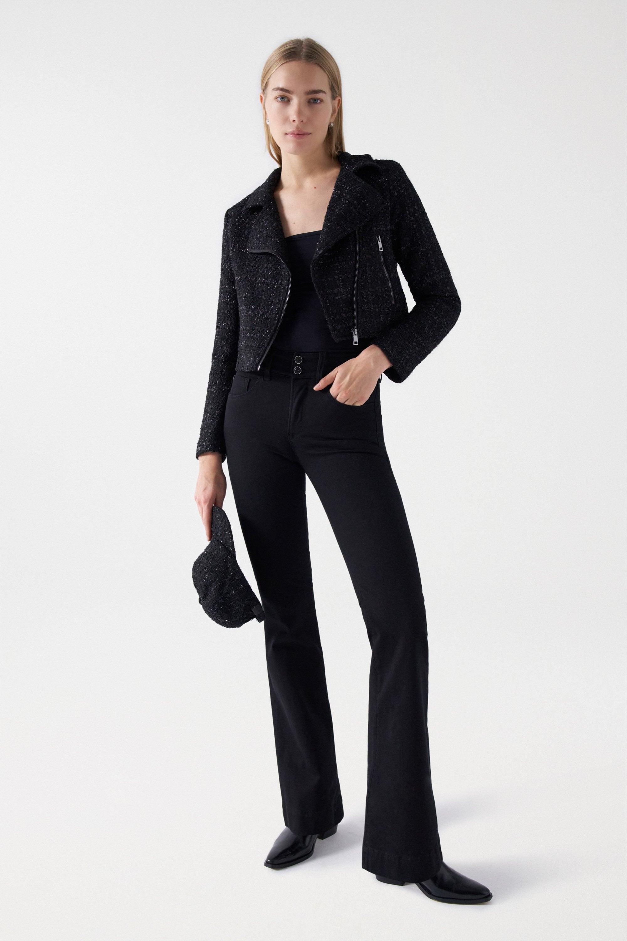 Tweed Biker Style Jacket in Black Jacken Salsa Jeans   