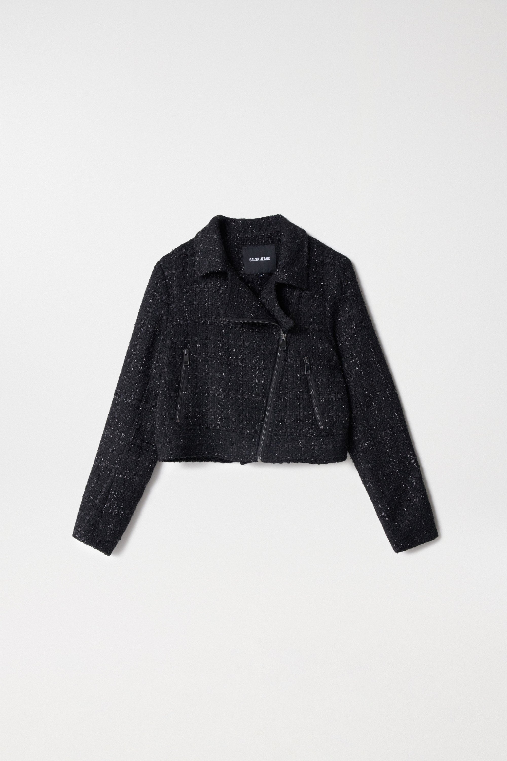 Tweed Biker Style Jacket in Black Jacken Salsa Jeans   