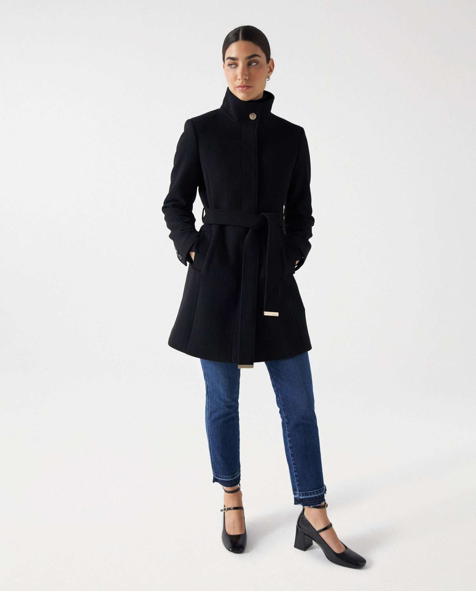 Basic Wool Coat in Black Jacken Salsa Jeans   