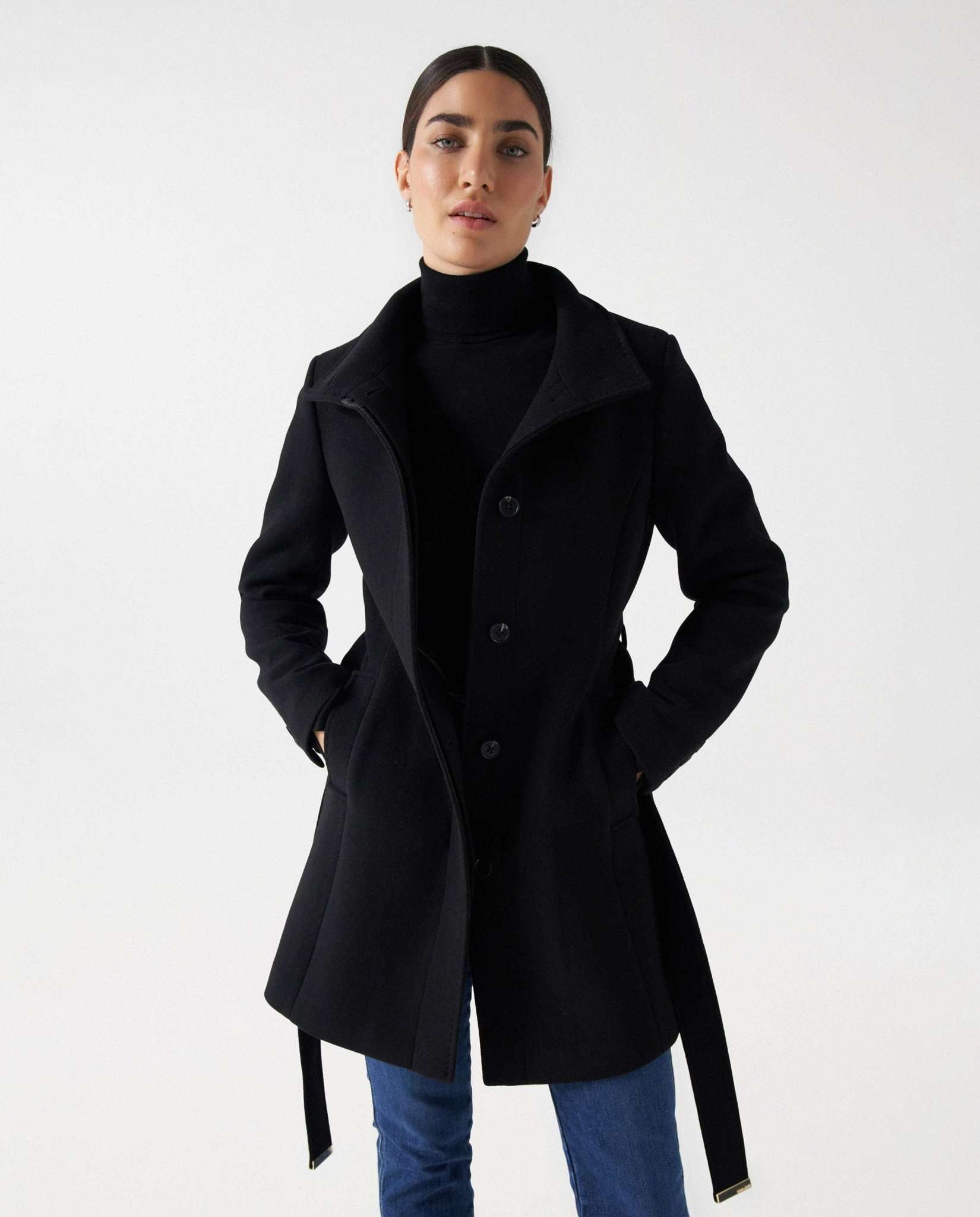 Basic Wool Coat in Black Jacken Salsa Jeans   