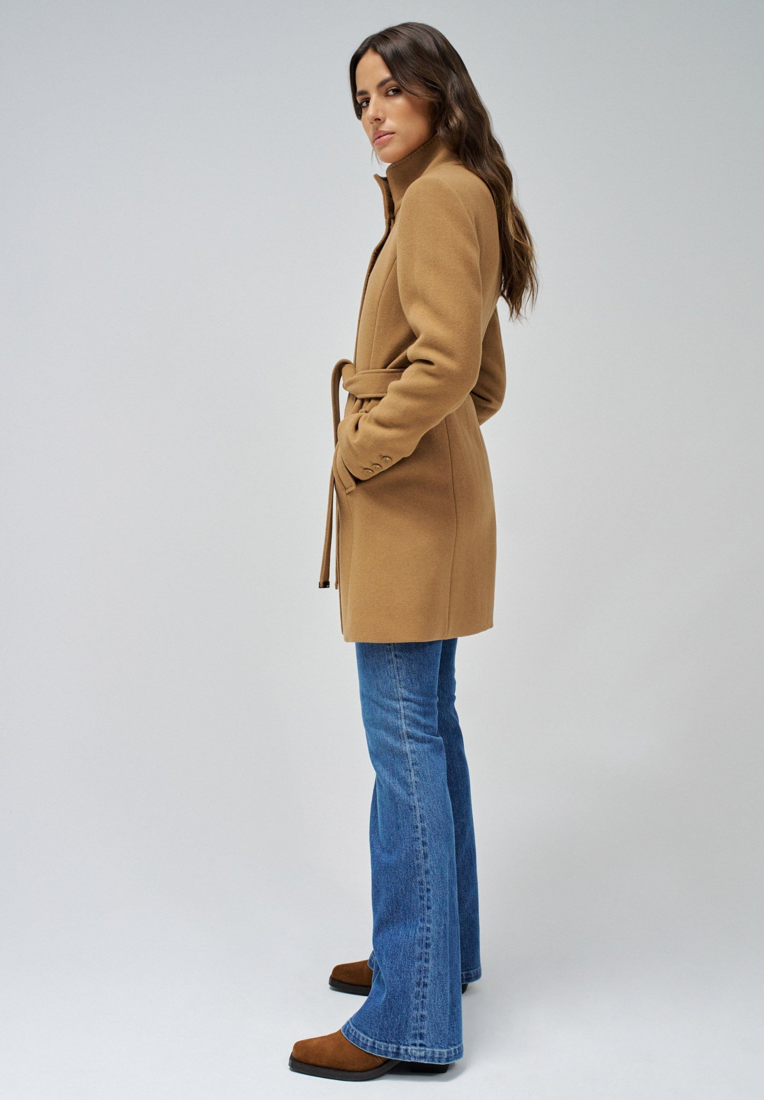 The Reimagined Wool Coat in Dark Beige Jacken Salsa Jeans