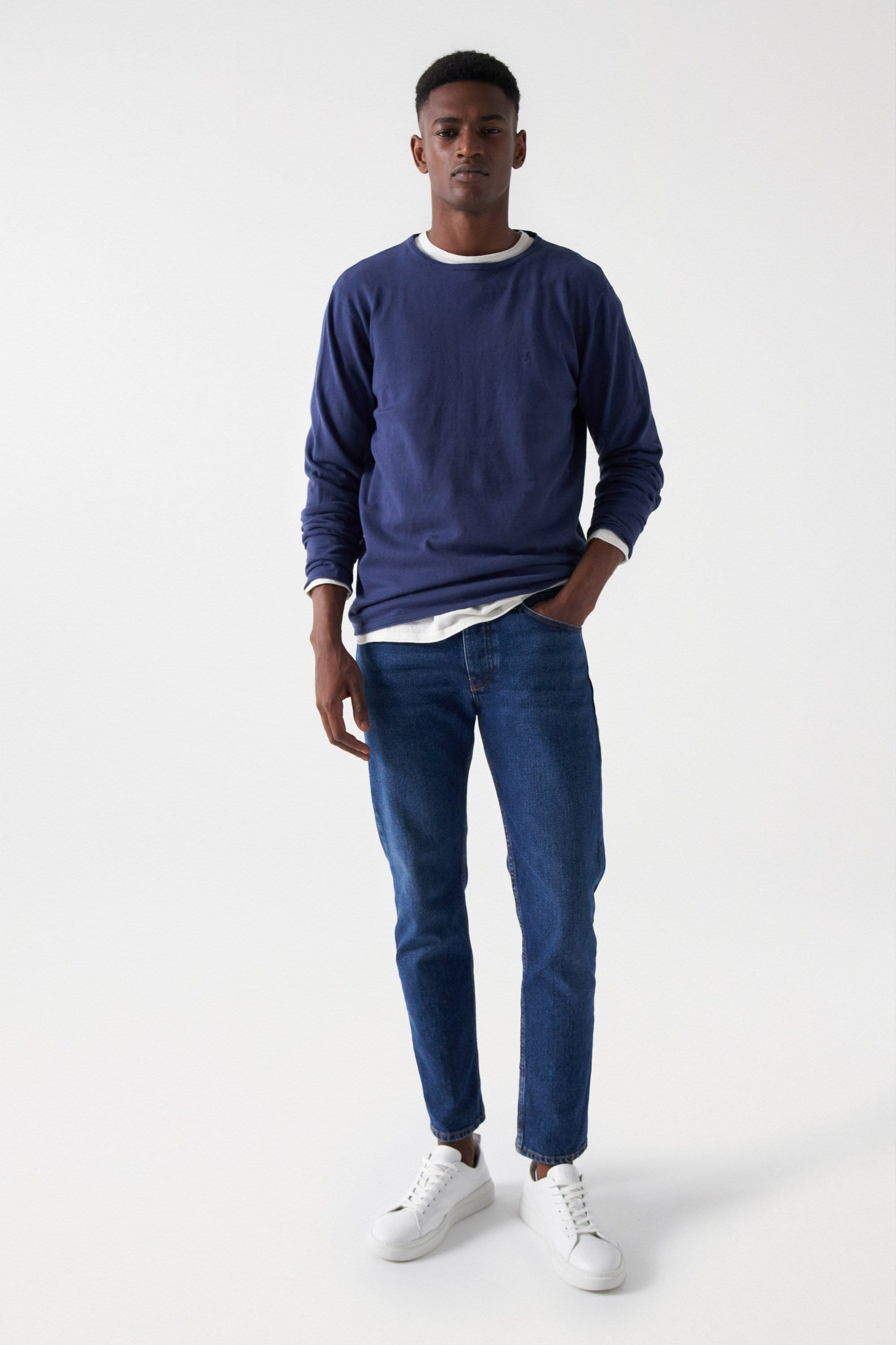 Basic Light Knit Sweater in Medium Blue Pullover Salsa Jeans