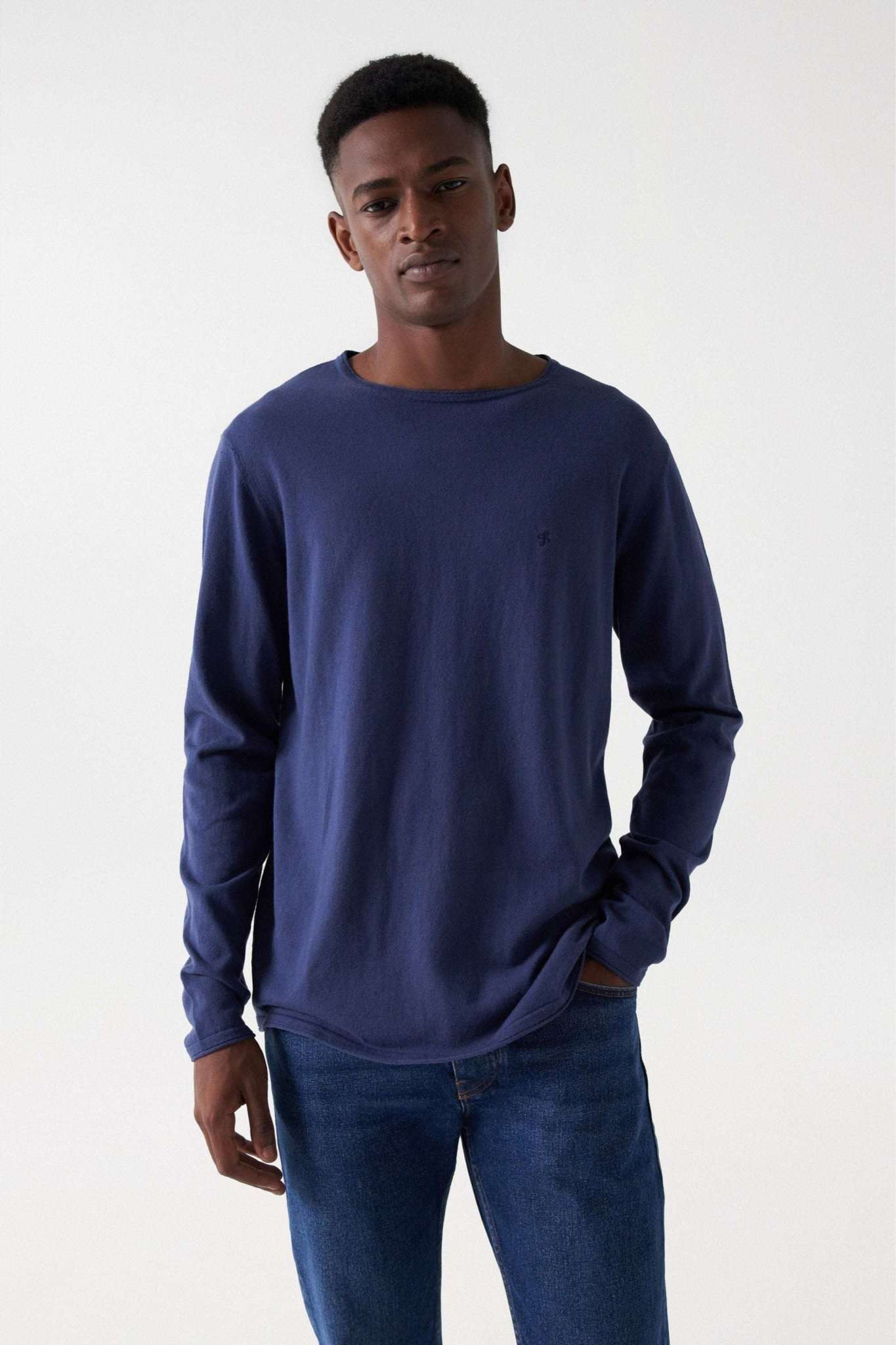 Basic Light Knit Sweater in Medium Blue Pullover Salsa Jeans