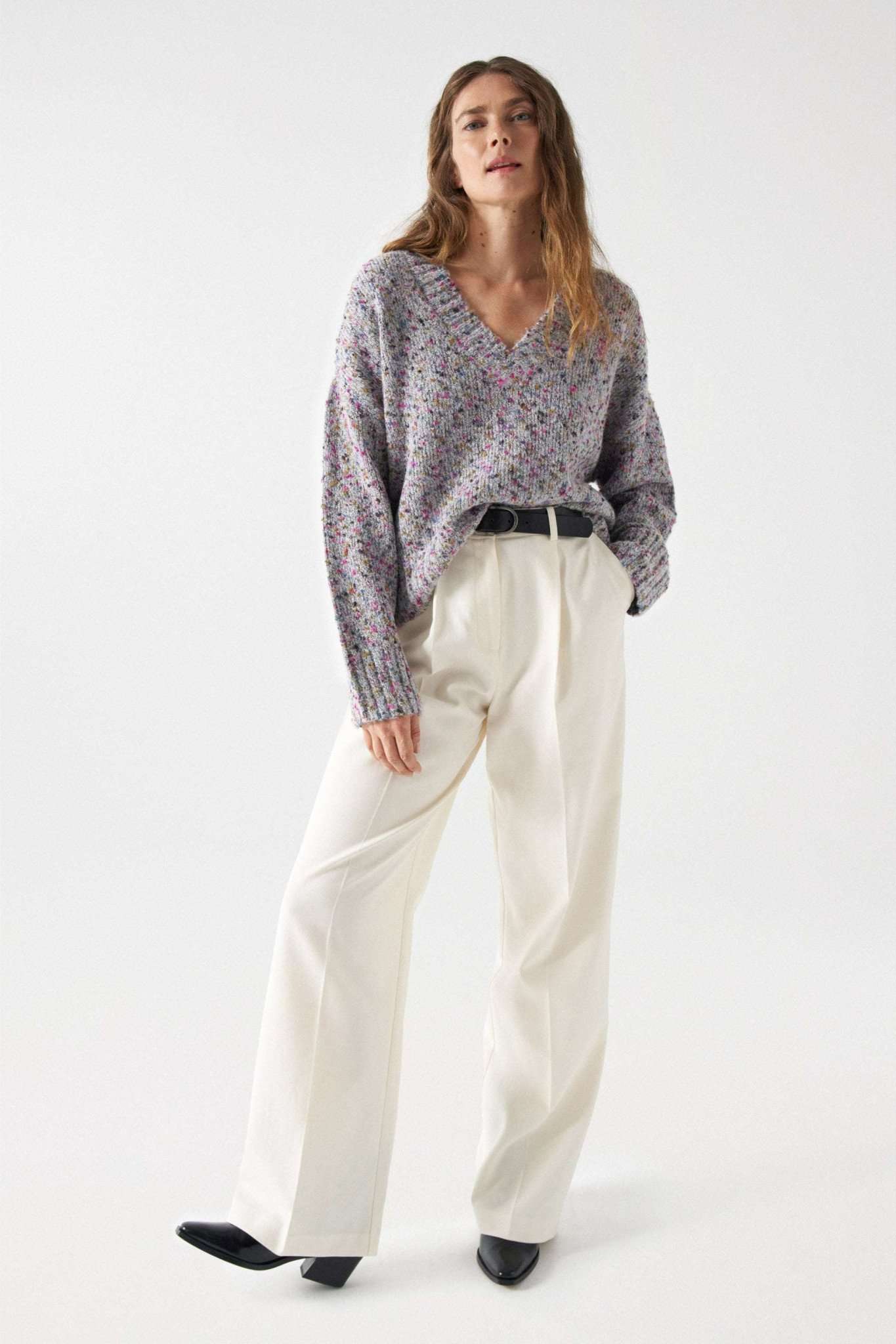 Plain Knit Sweater in Light Grey Pullover Salsa Jeans