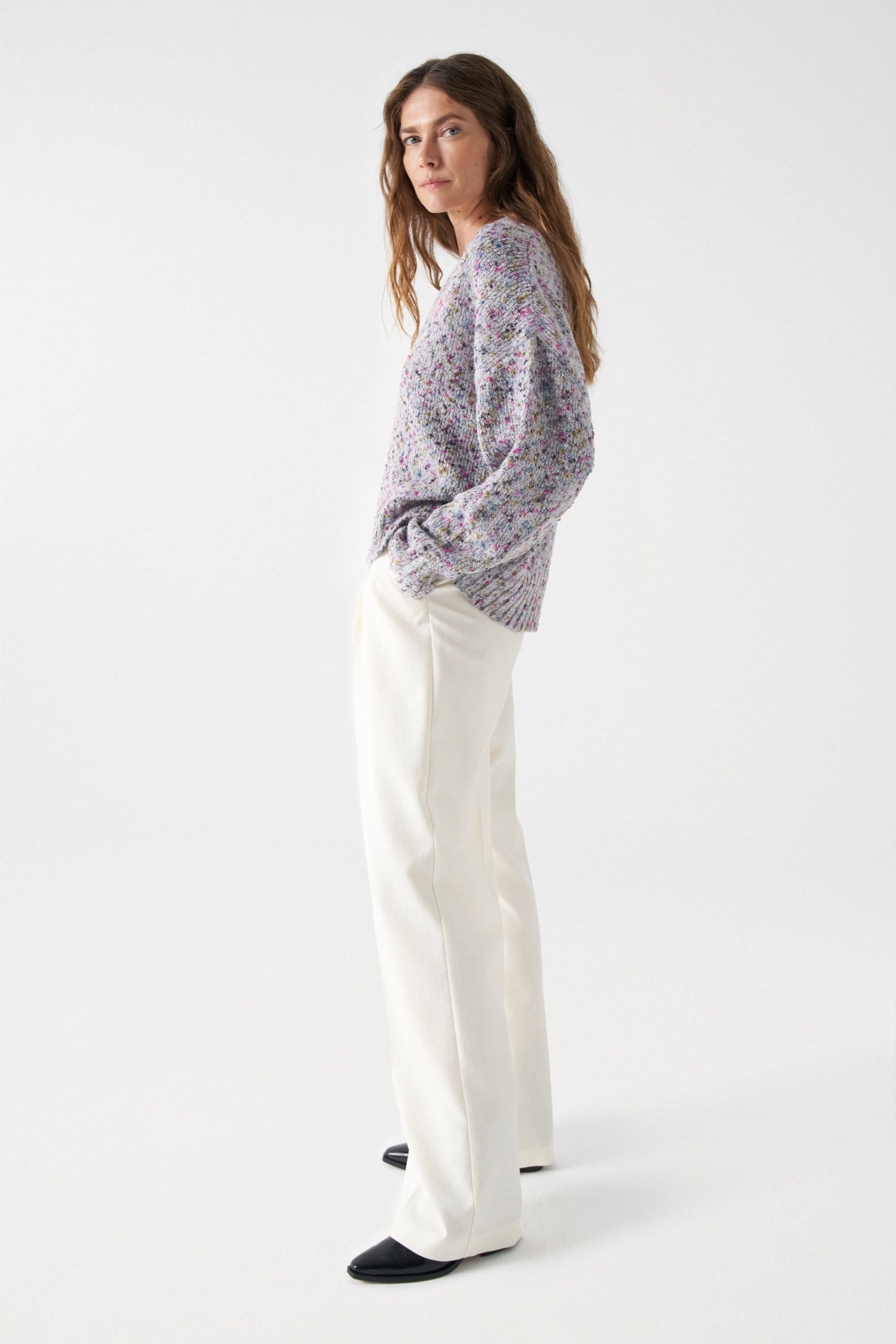 Plain Knit Sweater in Light Grey Pullover Salsa Jeans