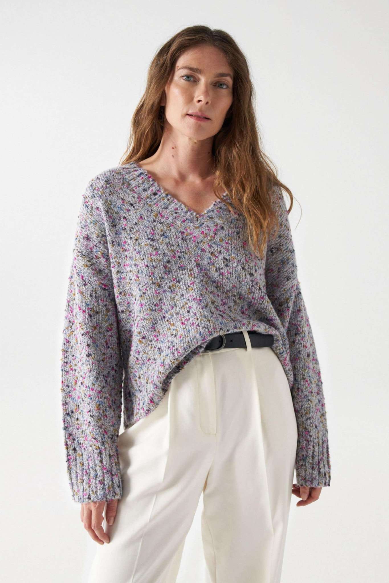 Plain Knit Sweater in Light Grey Pullover Salsa Jeans