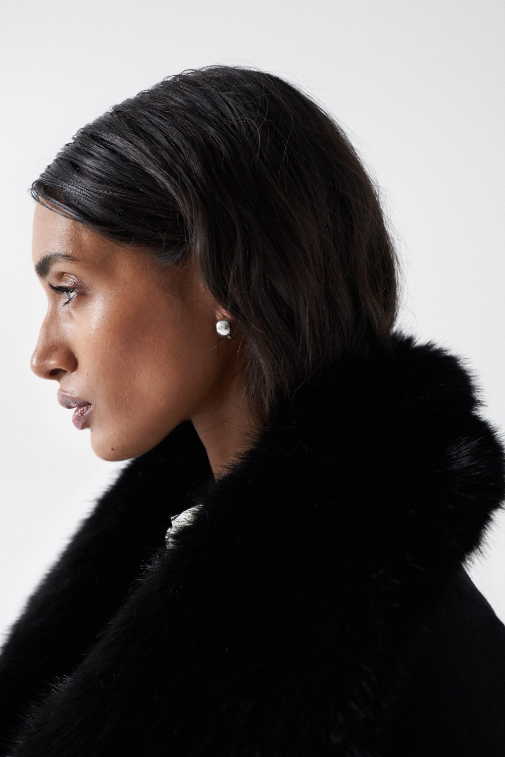 Wool Coat With Fur Collar in Black Jacken Salsa Jeans