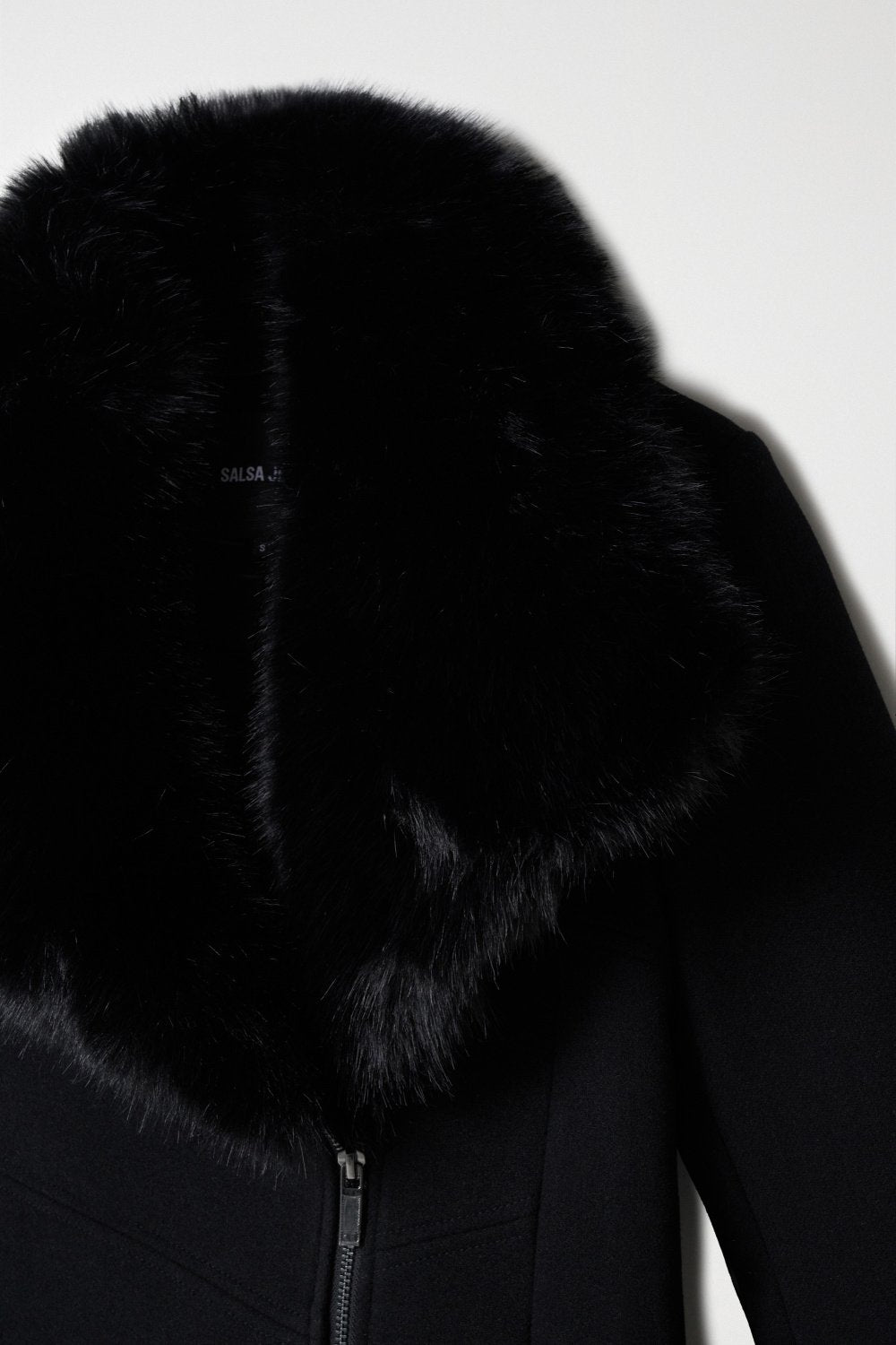 Wool Coat With Fur Collar in Black Jacken Salsa Jeans