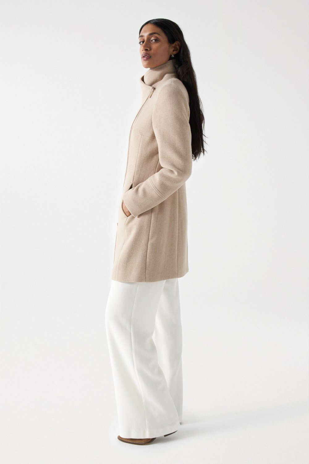 Wool Coat With Fur Collar in Medium Beige V1 Jacken Salsa Jeans