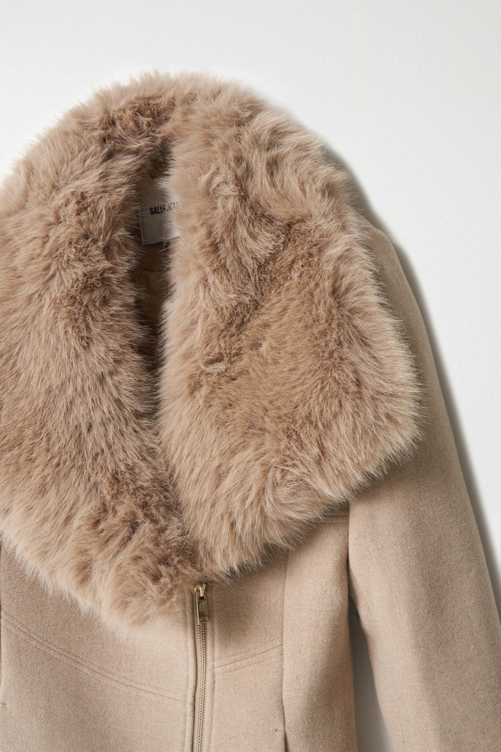 Wool Coat With Fur Collar in Medium Beige V1 Jacken Salsa Jeans