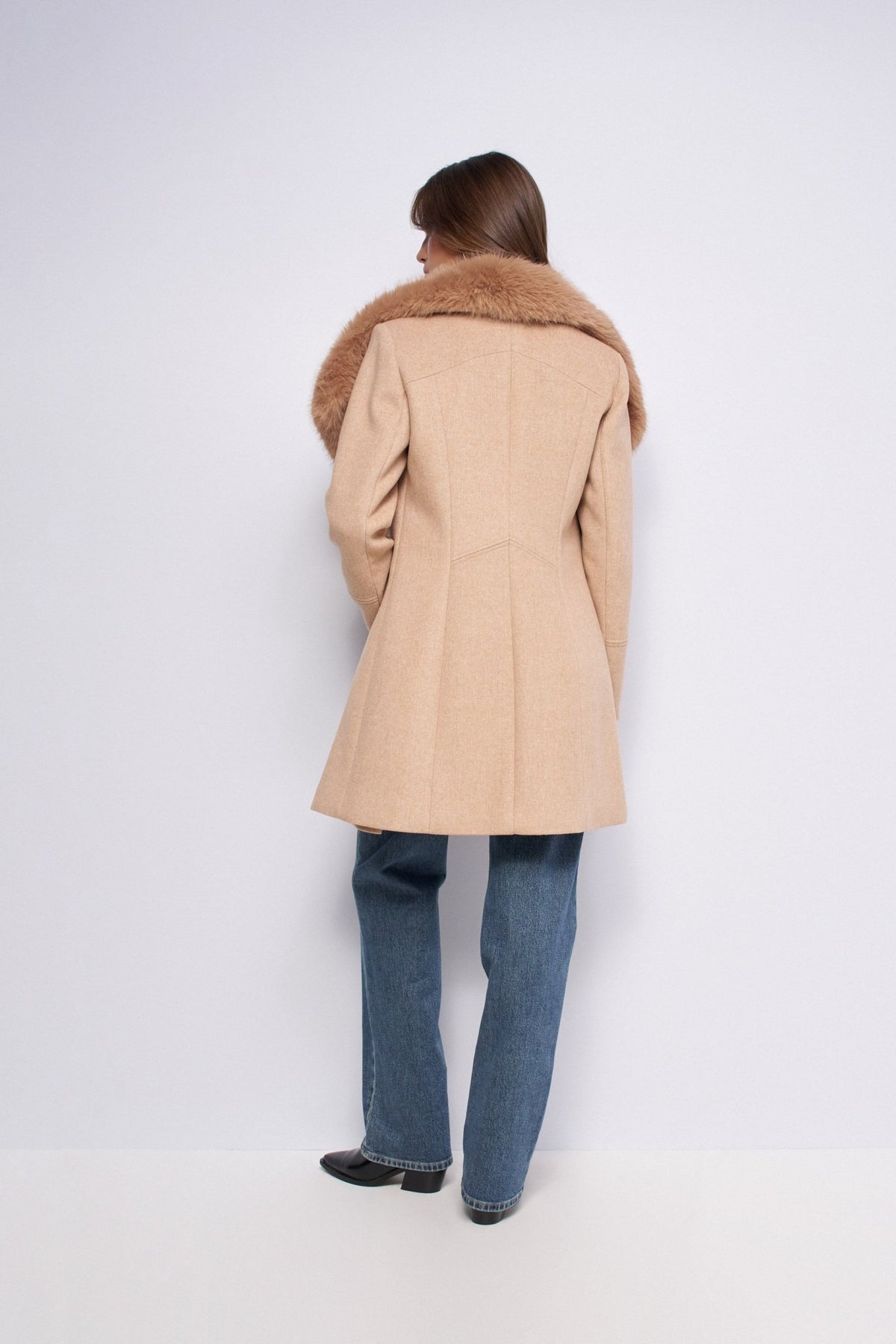 Wollmantel mit Kunstfellkragen in Medium Brown Jacken Salsa Jeans