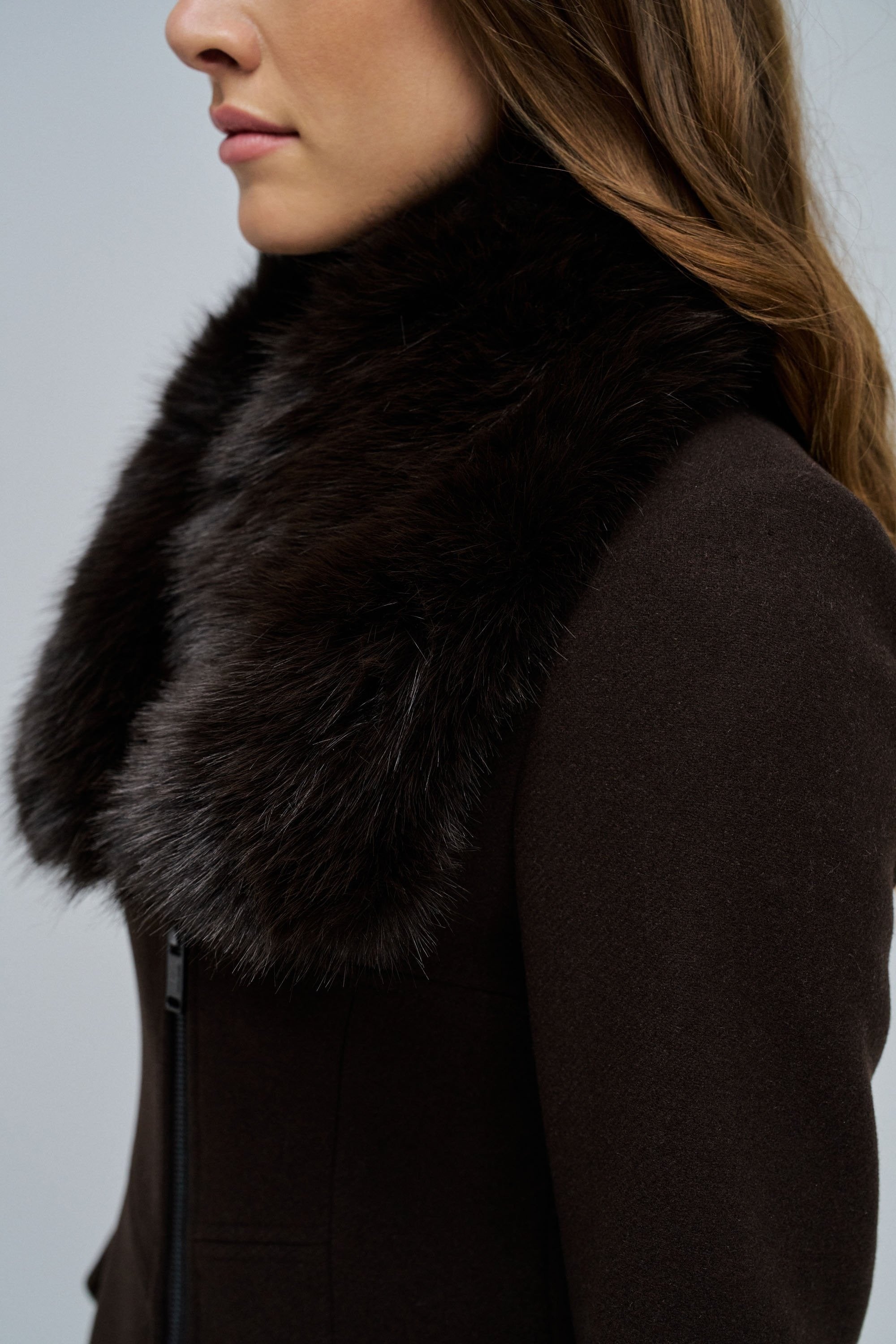 Wool Coat With Fur Collar in Dark Brown Jacken Salsa Jeans