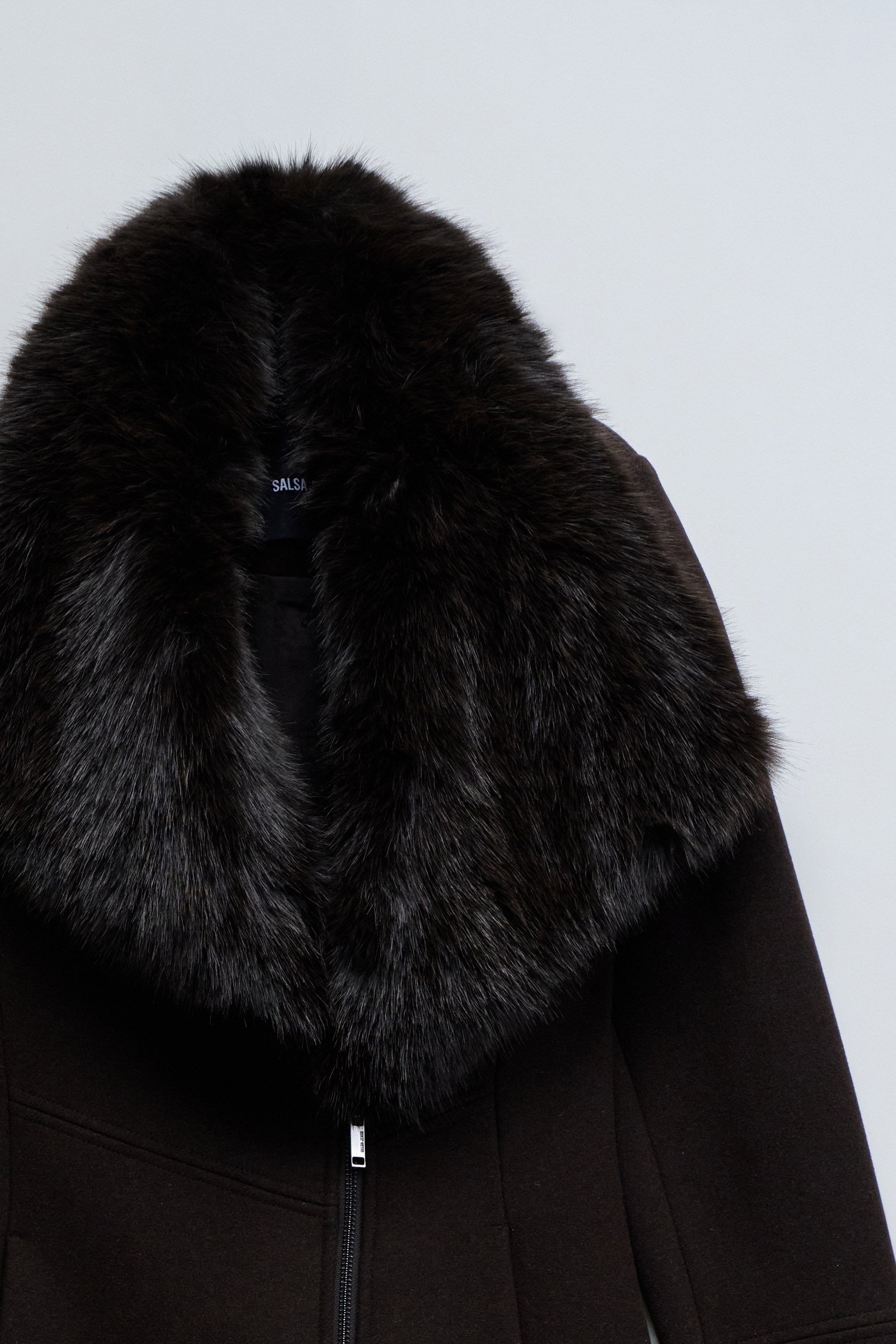 Wool Coat With Fur Collar in Dark Brown Jacken Salsa Jeans