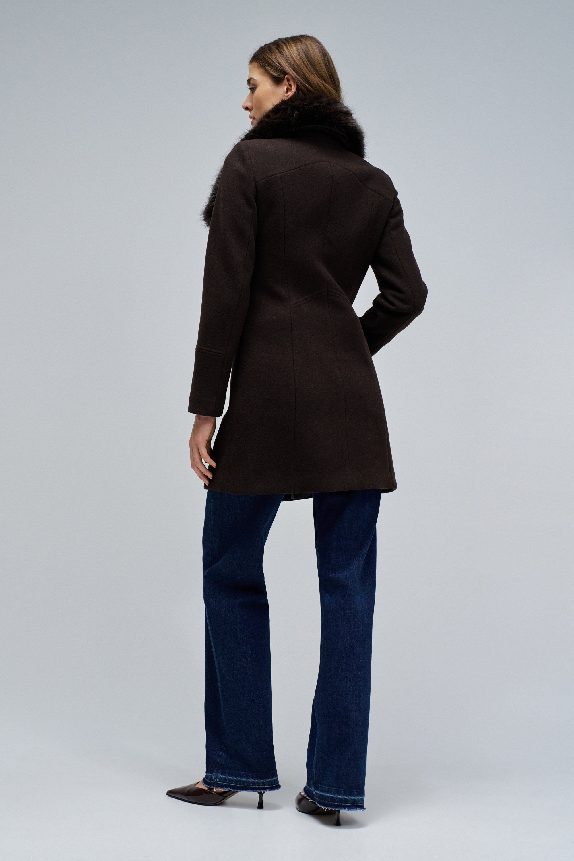 Wool Coat With Fur Collar in Dark Brown Jacken Salsa Jeans