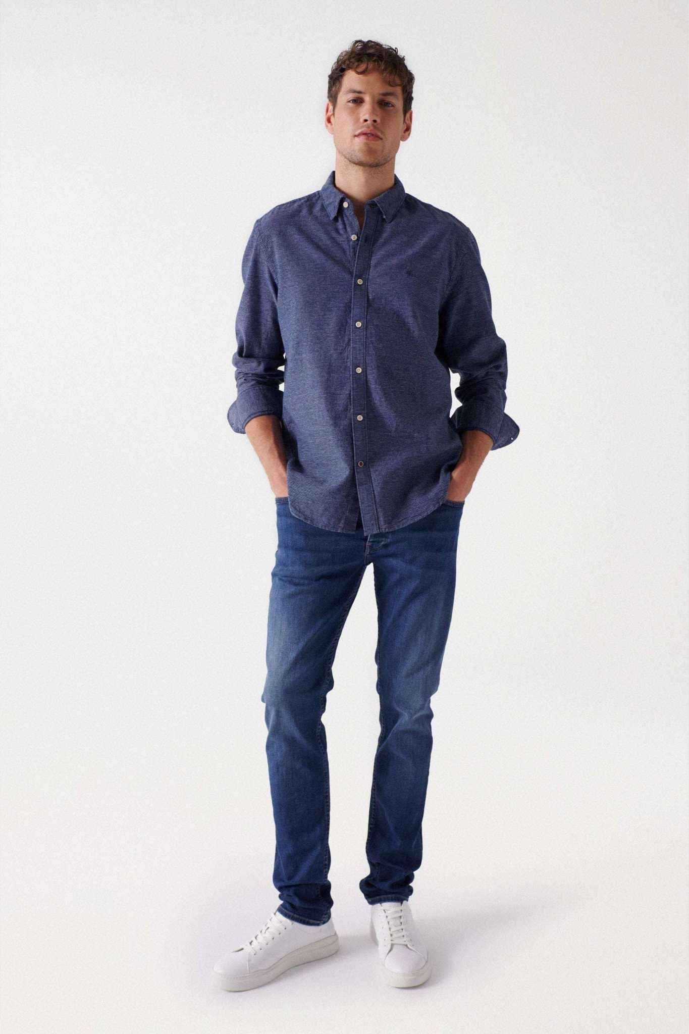 Check Blue Shirt in Dark Blue Hemden Salsa Jeans