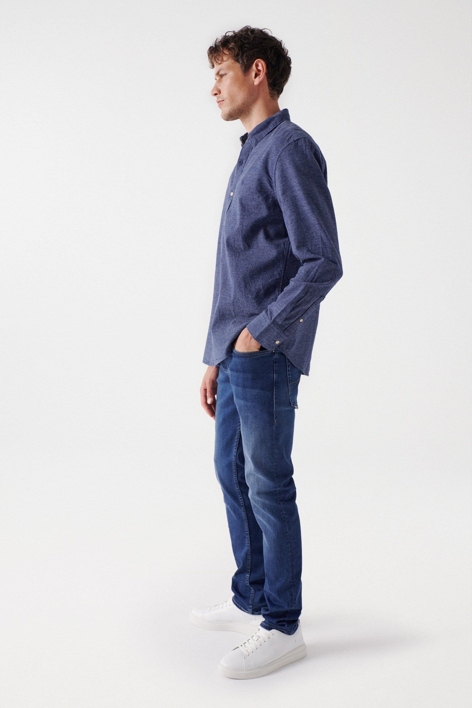 Check Blue Shirt in Dark Blue Hemden Salsa Jeans