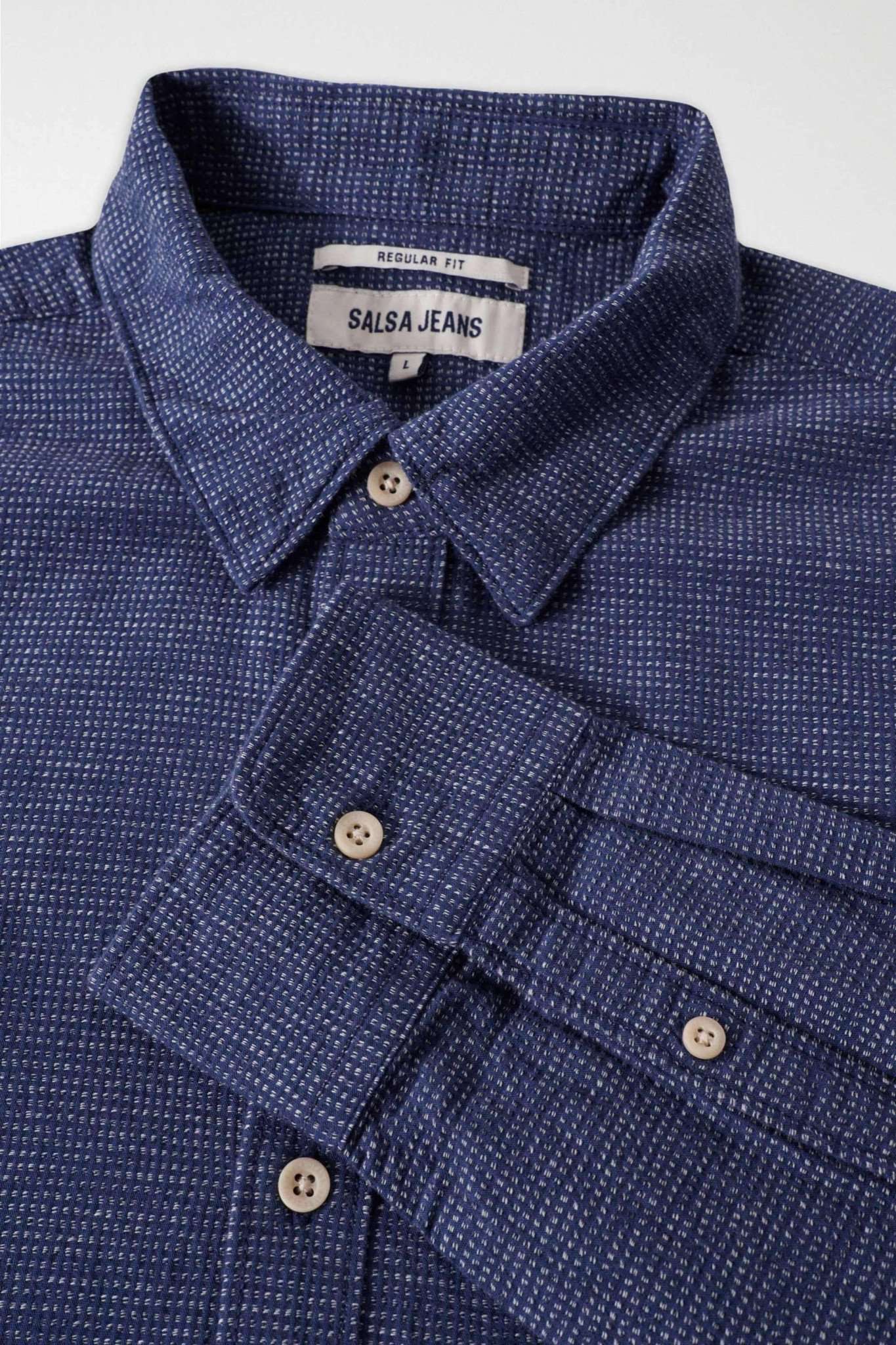 Check Blue Shirt in Dark Blue Hemden Salsa Jeans