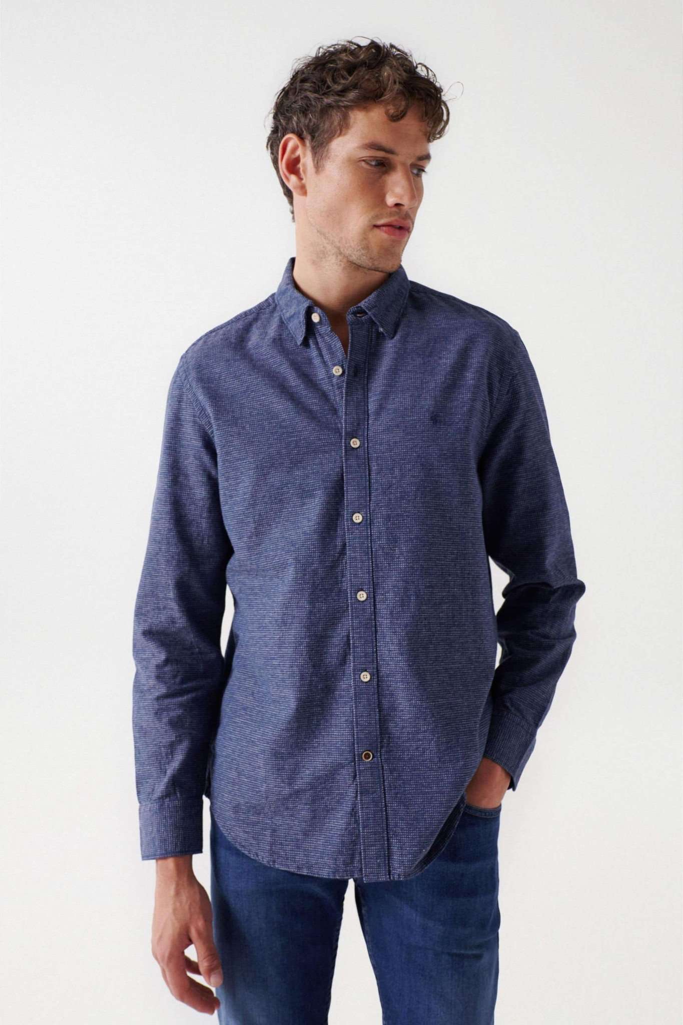 Check Blue Shirt in Dark Blue Hemden Salsa Jeans