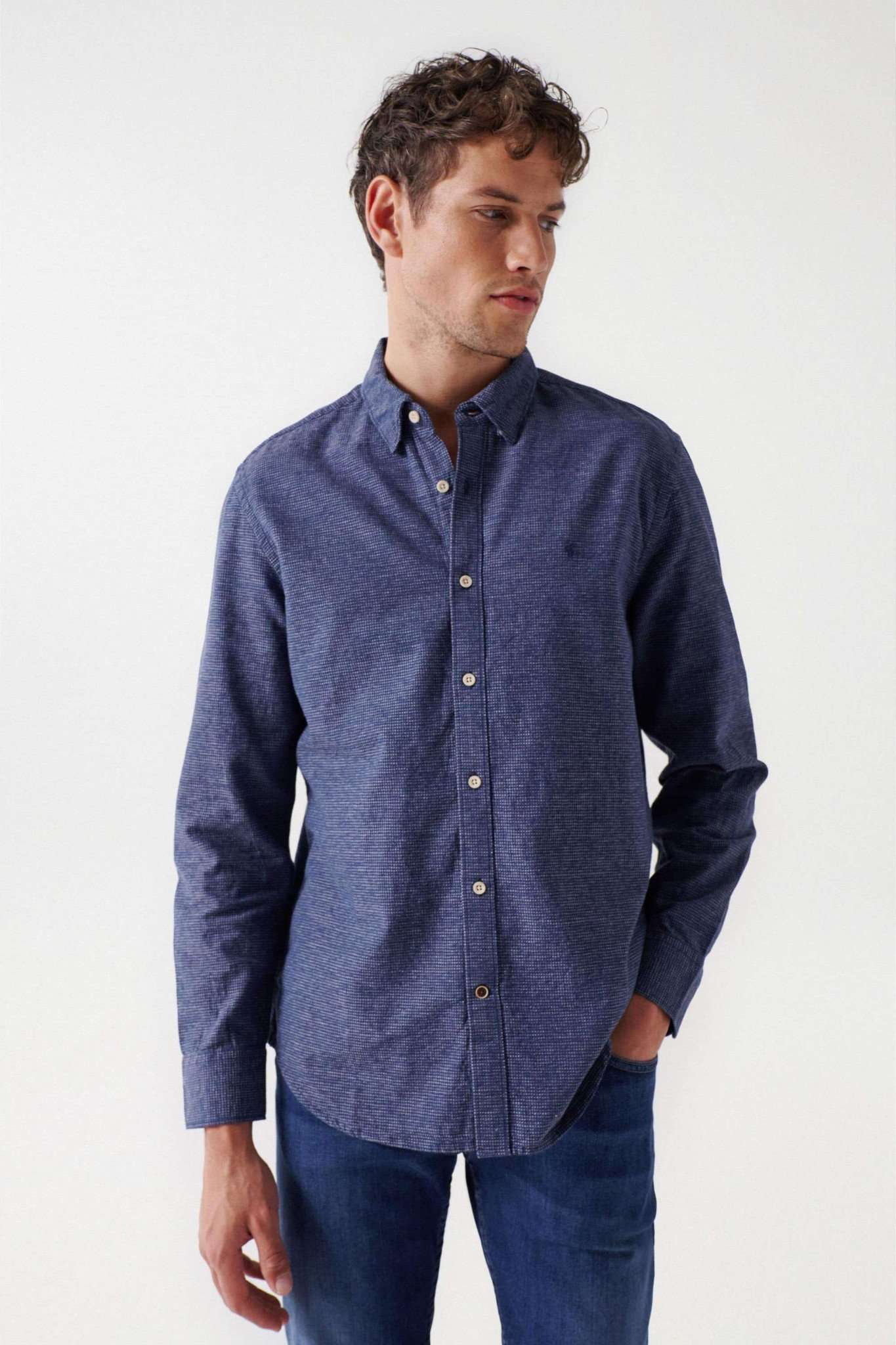 Check Blue Shirt in Dark Blue Hemden Salsa Jeans   