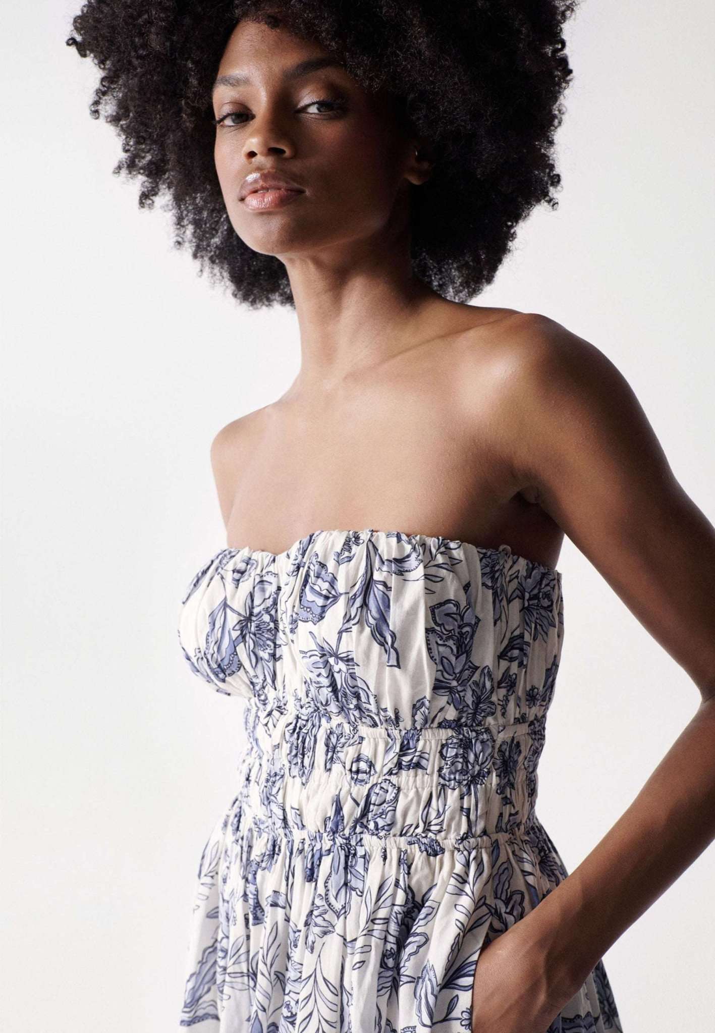 Floral Printed Midi Dress in Light Pearl Kleider Salsa Jeans