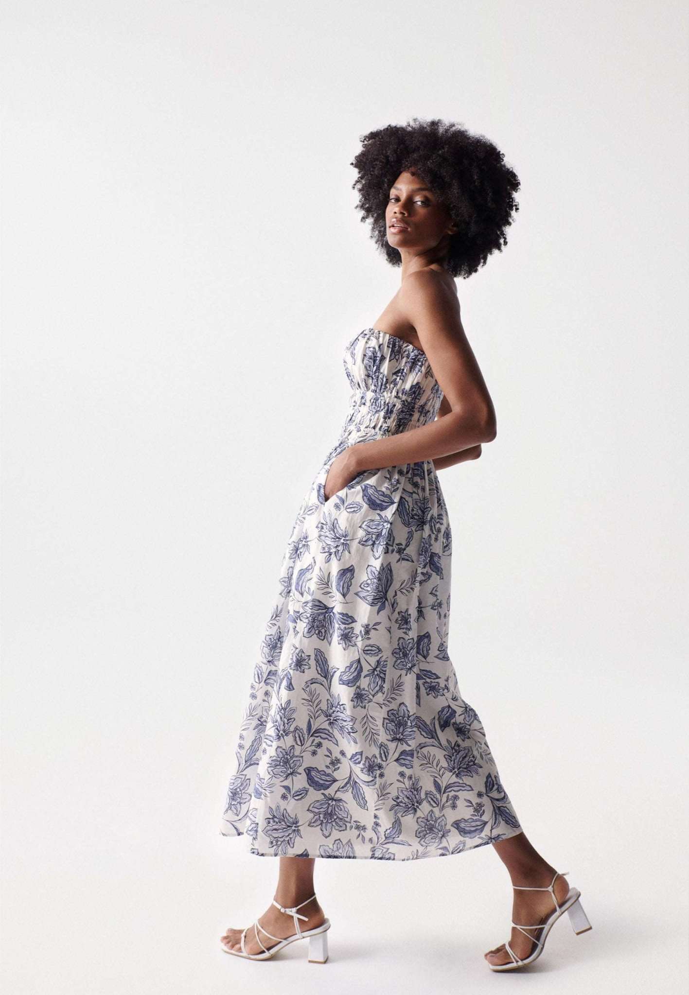 Floral Printed Midi Dress in Light Pearl Kleider Salsa Jeans