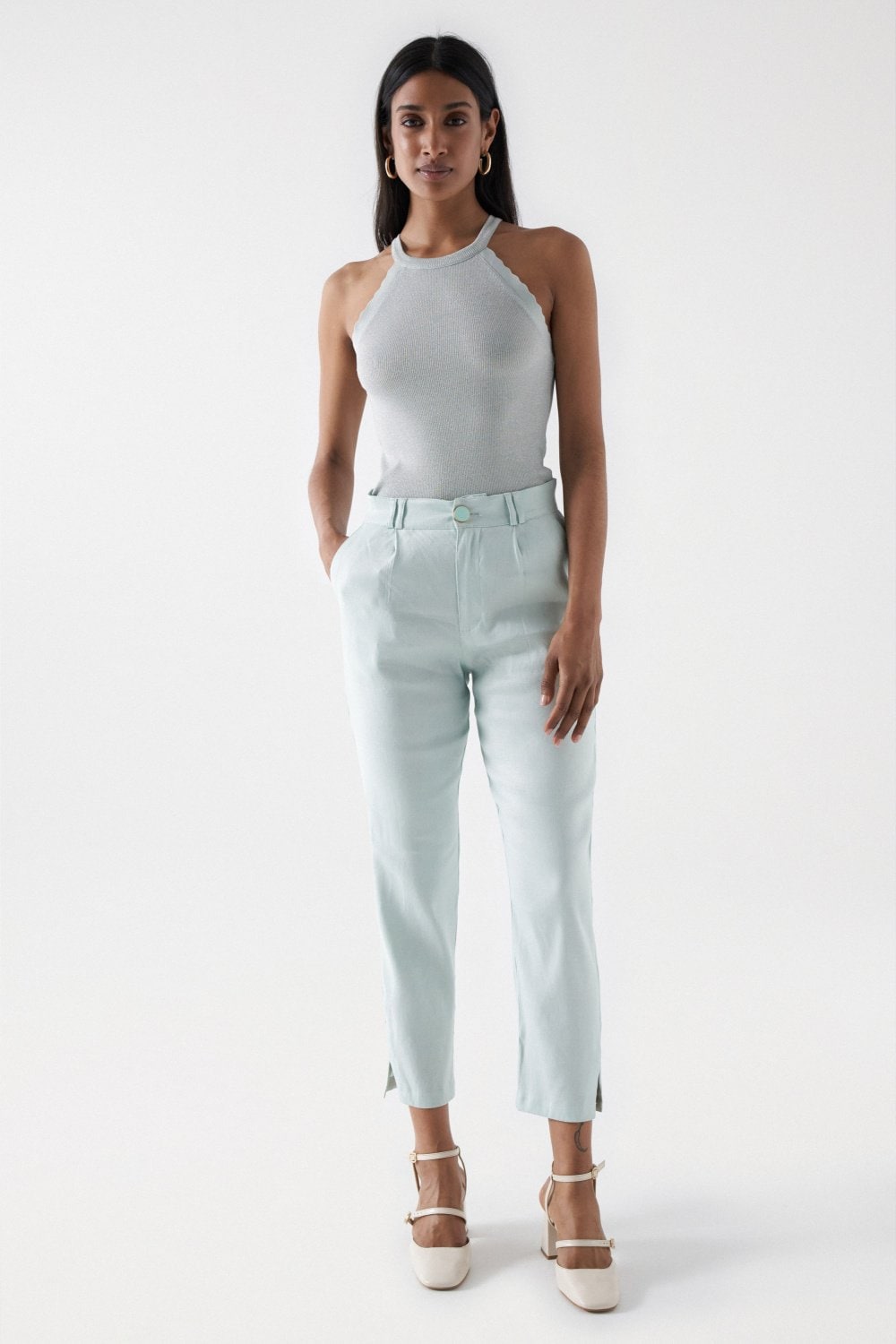 Linen Chino in Light Green Hosen Salsa Jeans   