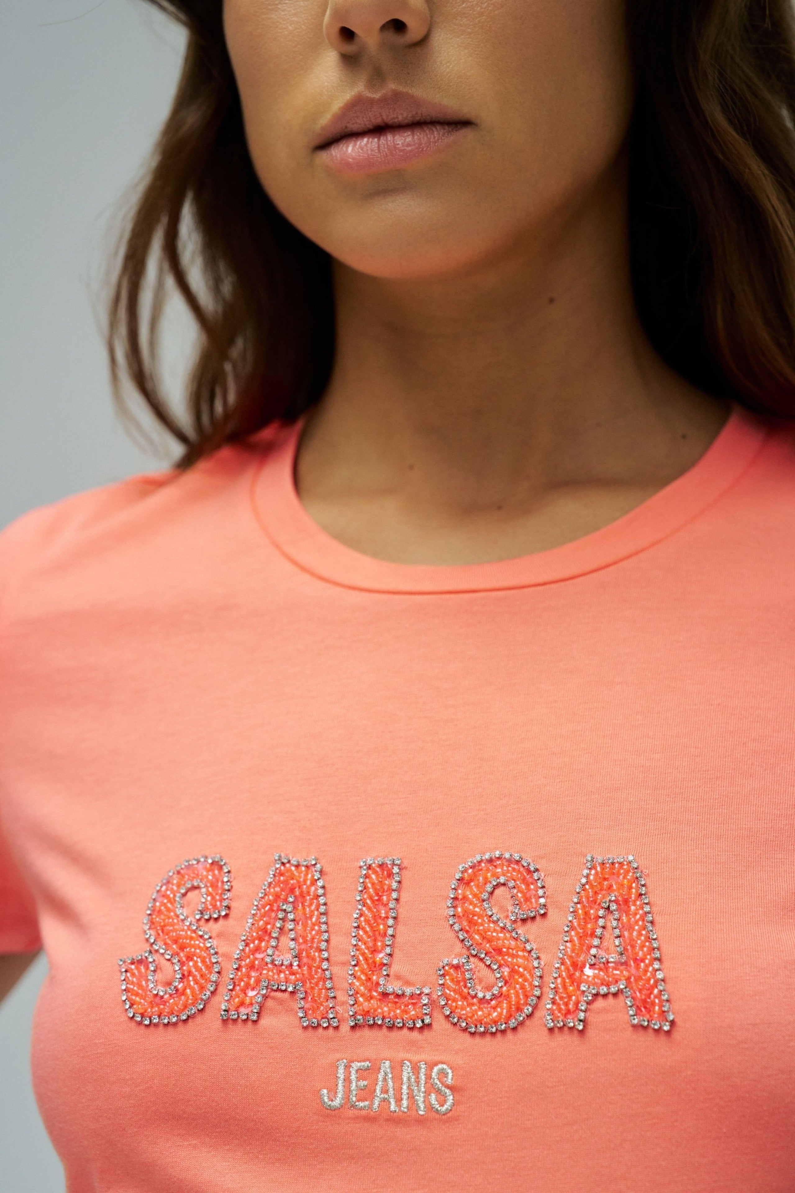 Institutional Beaded Branding T-Shirt in Light Orange T-Shirts Salsa Jeans