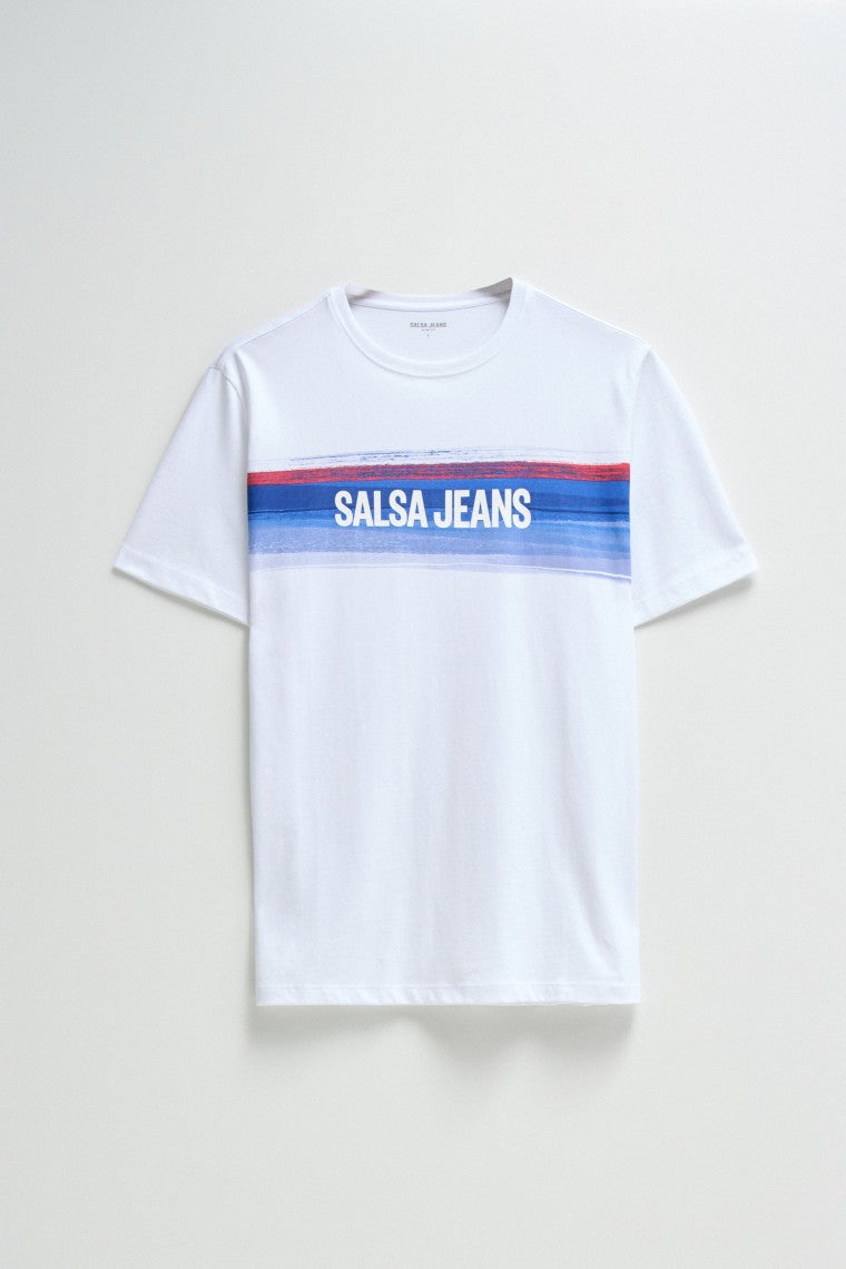 T-Shirt Chest Print Branding in White T-Shirts Salsa Jeans