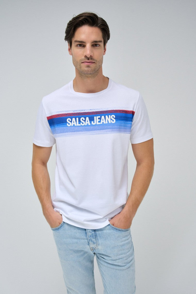 T-Shirt Chest Print Branding in White T-Shirts Salsa Jeans