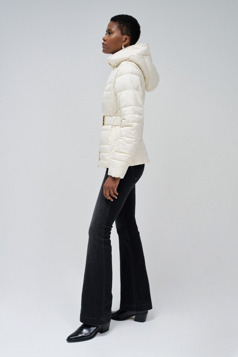 Short Puffer Coat With Fur Hood in Light Beige Jacken Salsa Jeans