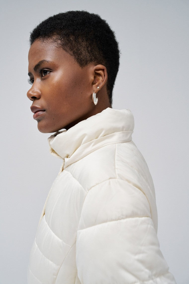 Short Puffer Coat With Fur Hood in Light Beige Jacken Salsa Jeans