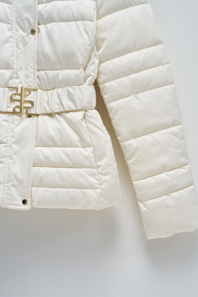 Short Puffer Coat With Fur Hood in Light Beige Jacken Salsa Jeans