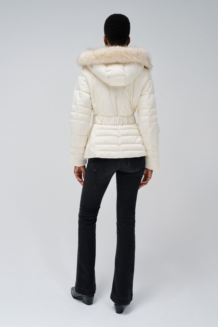 Short Puffer Coat With Fur Hood in Light Beige Jacken Salsa Jeans
