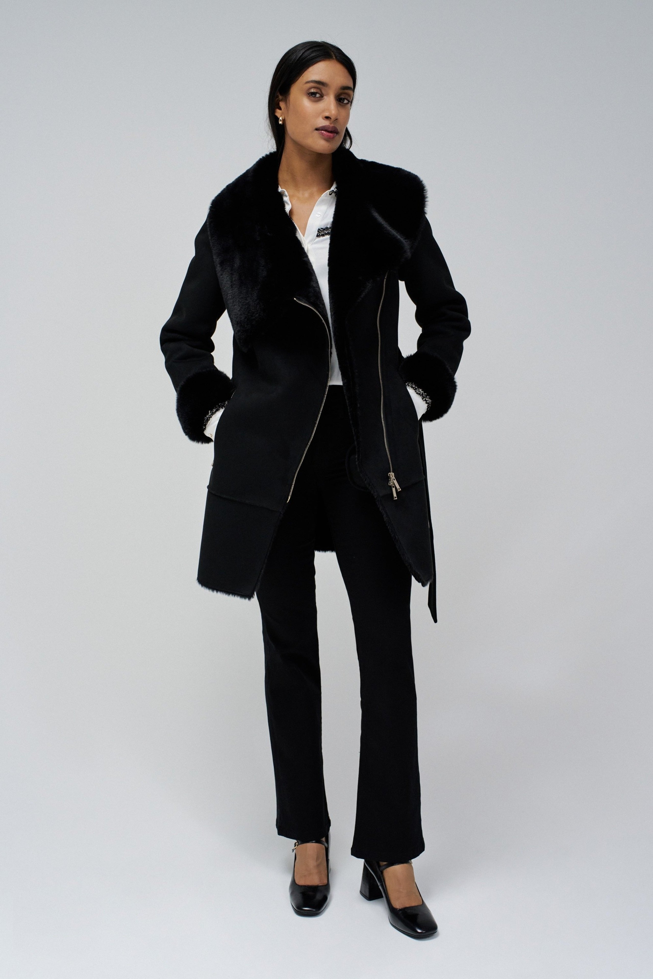 Long Shearling Coat in Black