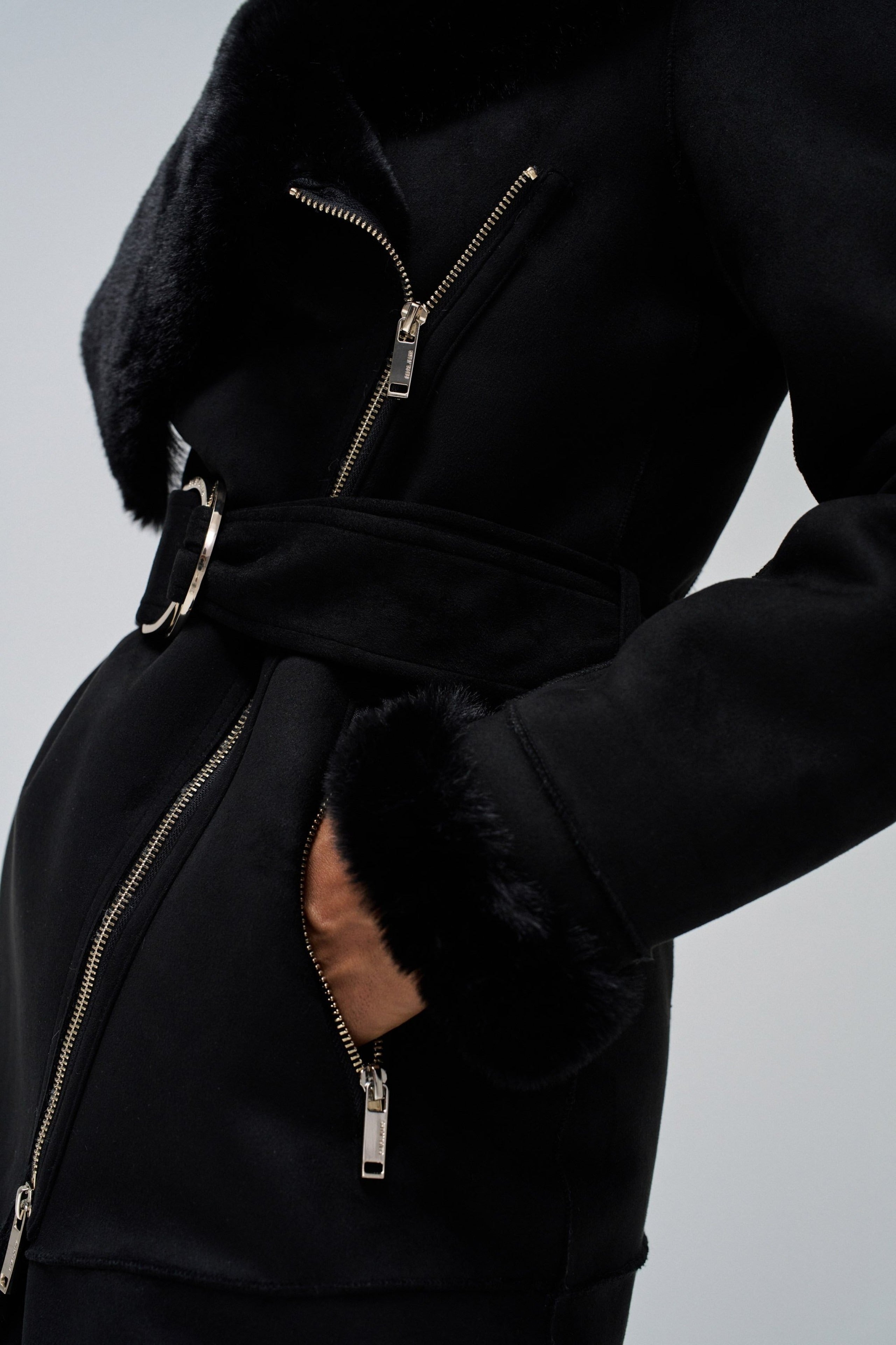 Long Shearling Coat in Black